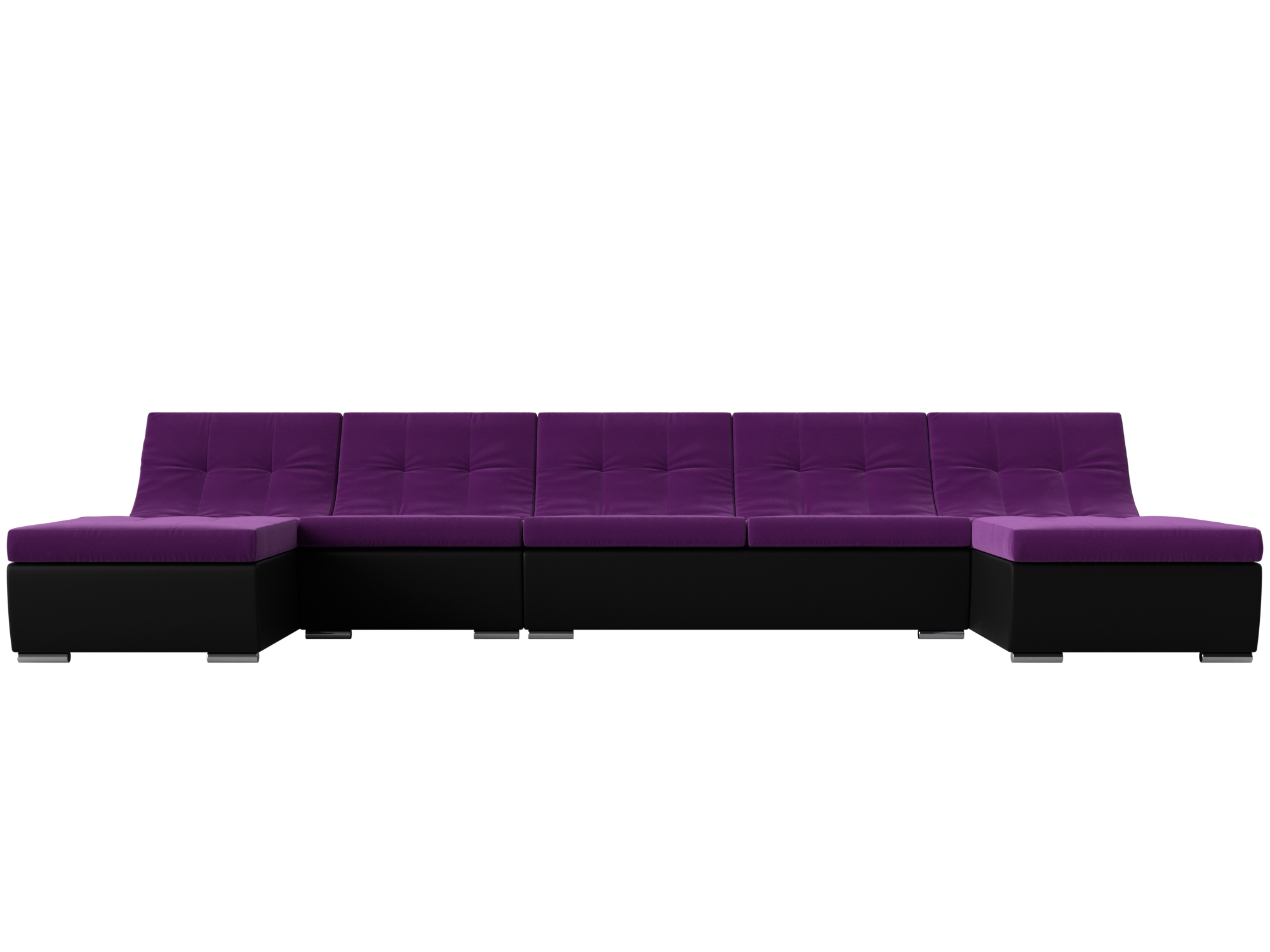 П-образный модульный диван Монреаль Long MebelVia Фиолетовый, Черный, Микровельвет, Экокожа, ЛДСП п образный модульный диван монреаль mebelvia фиолетовый черный велюр экокожа лдсп