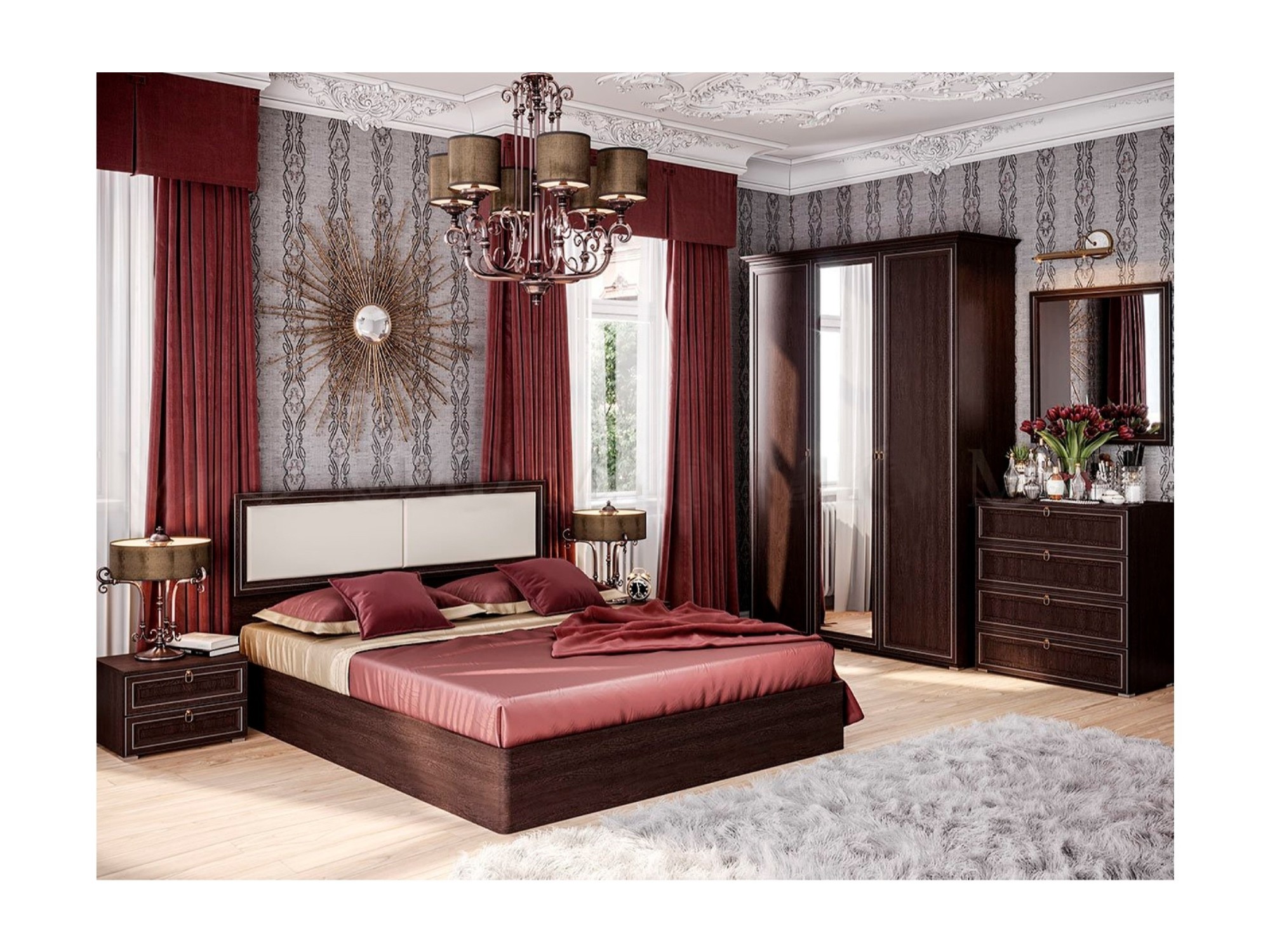 Модульная спальня Престиж 2, композиция 1 (Венге) Черный, МДФ, ЛДСП модульная гостиная престиж 2 венге венге коричневый темный мдф лдсп