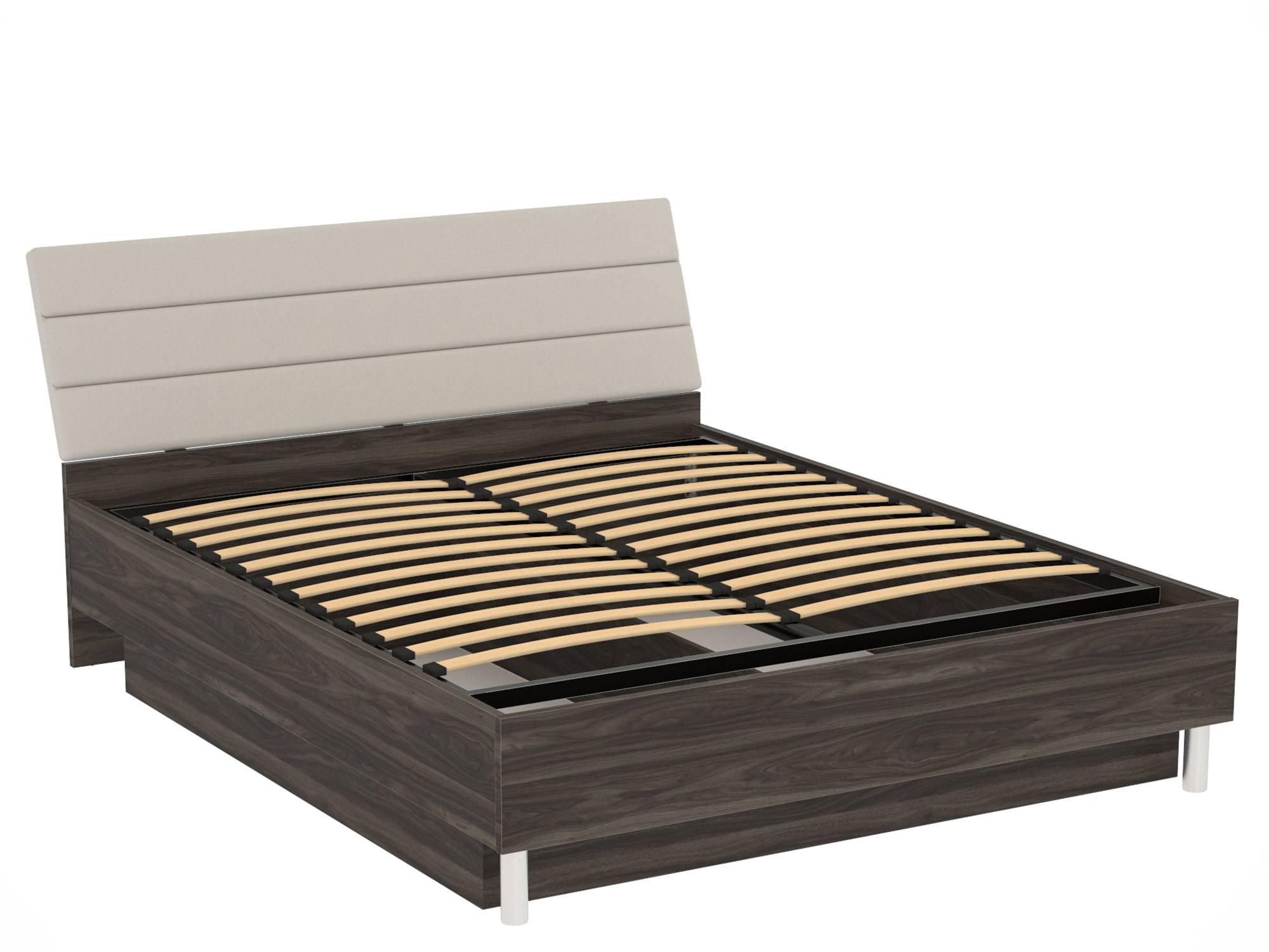 Кровать с мягким элементом Capri (160х200) с коробом и ПМ Орех мармара, Коричневый темный, КДСП