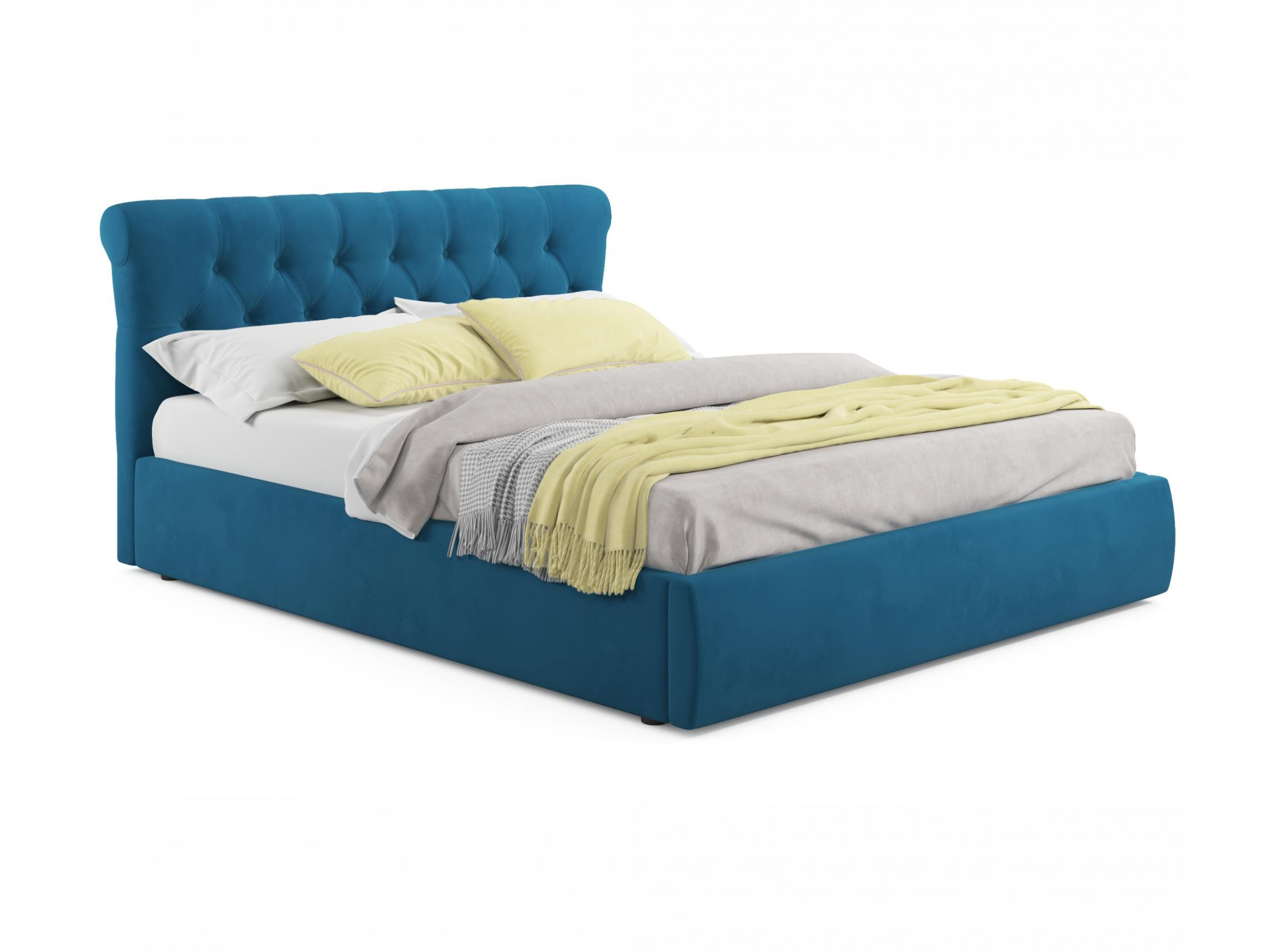 Мягкая кровать Ameli 1400 синяя с подъемным механизмом с матрасом АСТРА синий, Синий, Велюр, ДСП