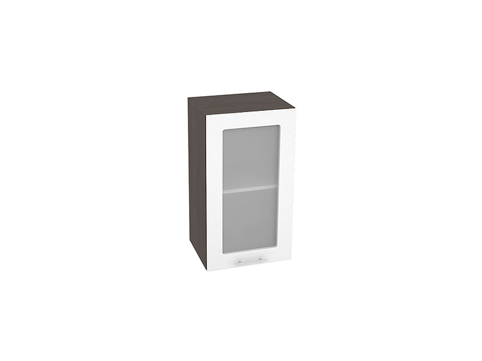 Шкаф навесной со стеклом 400 Валерия М Белый Глянец, Белый, Коричневый темный, МДФ, Стекло, ЛДСП