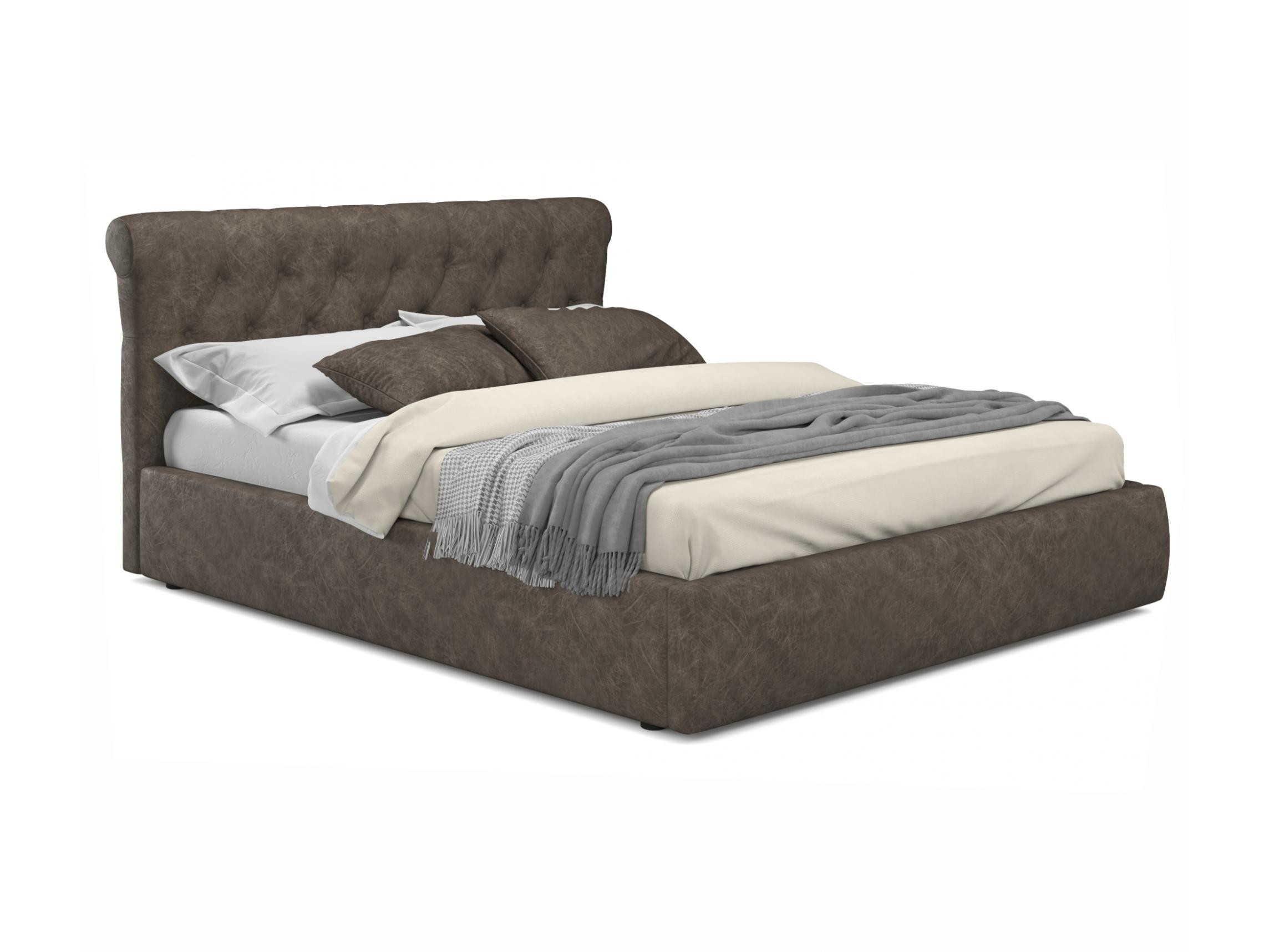Мягкая кровать Ameli 1400 кожа брауни с подъемным механизмом брауни, Экокожа, ДСП
