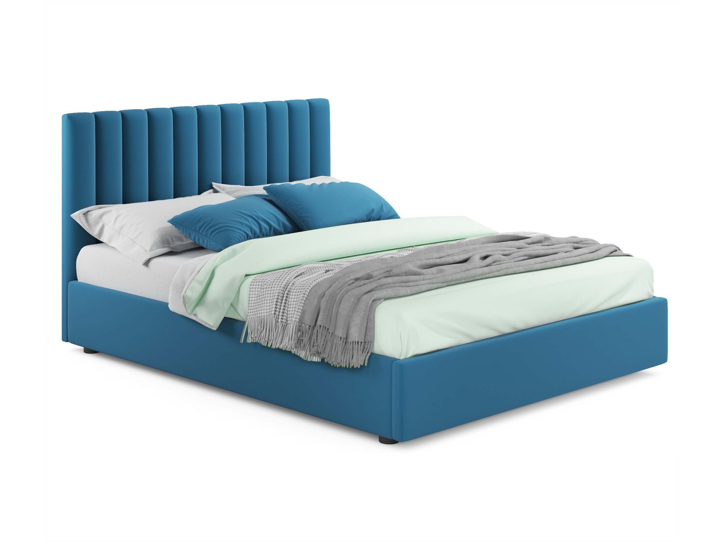 Мягкая кровать Olivia 1800 синяя с подъемным механизмом синий, Синий, Велюр, ДСП