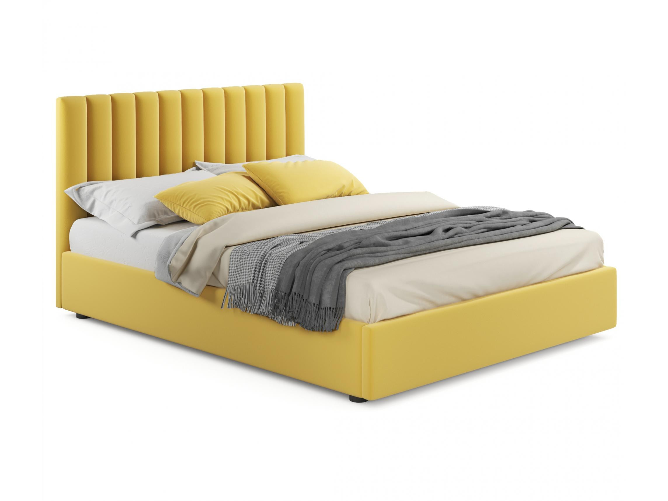 цена Мягкая кровать Olivia 1400 желтая с подъемным механизмом желтый, Желтый, Велюр, ДСП