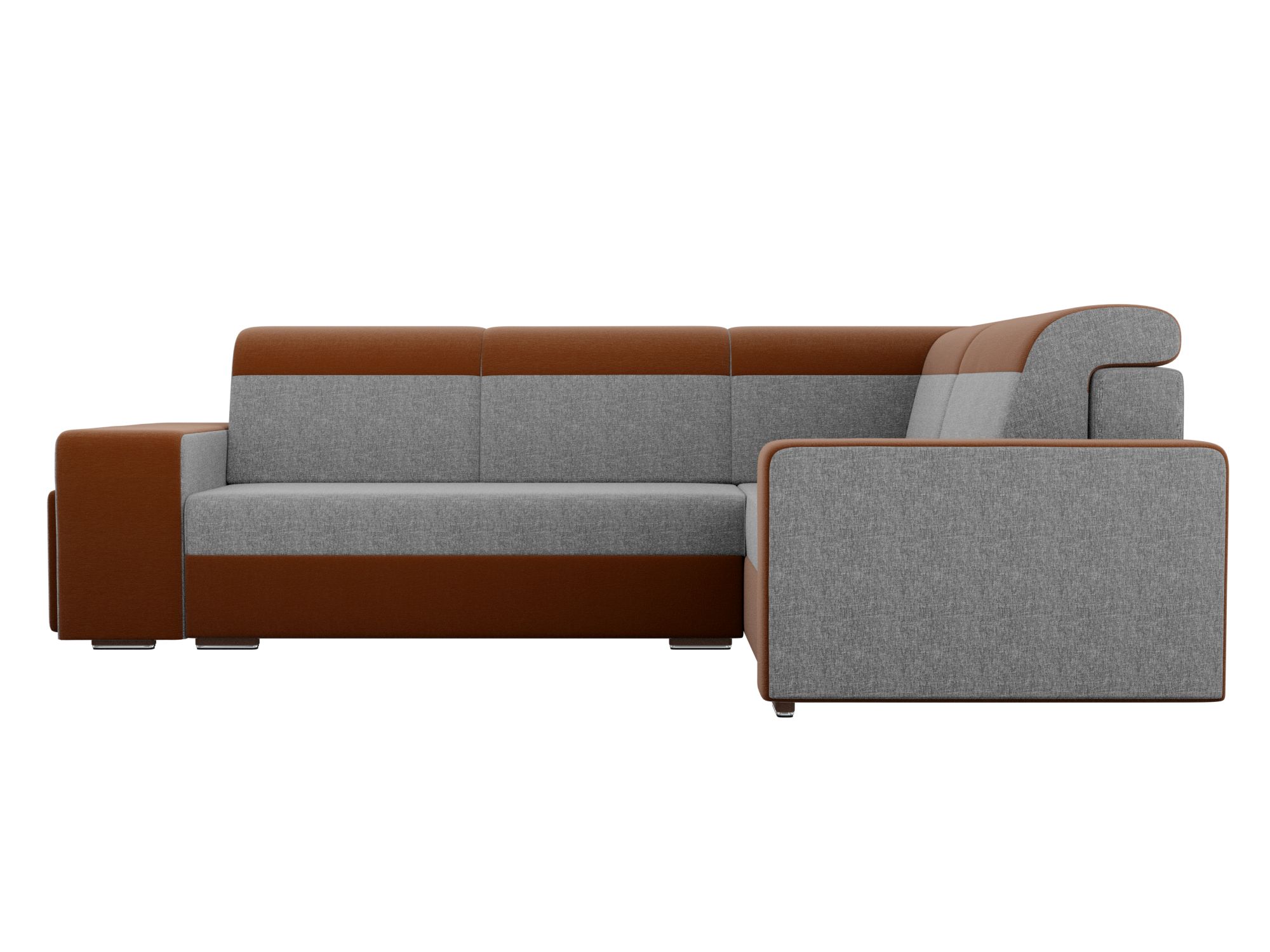 Угловой диван Мустанг с двумя пуфами Правый MebelVia Серый, Коричневый, Рогожка, ЛДСП