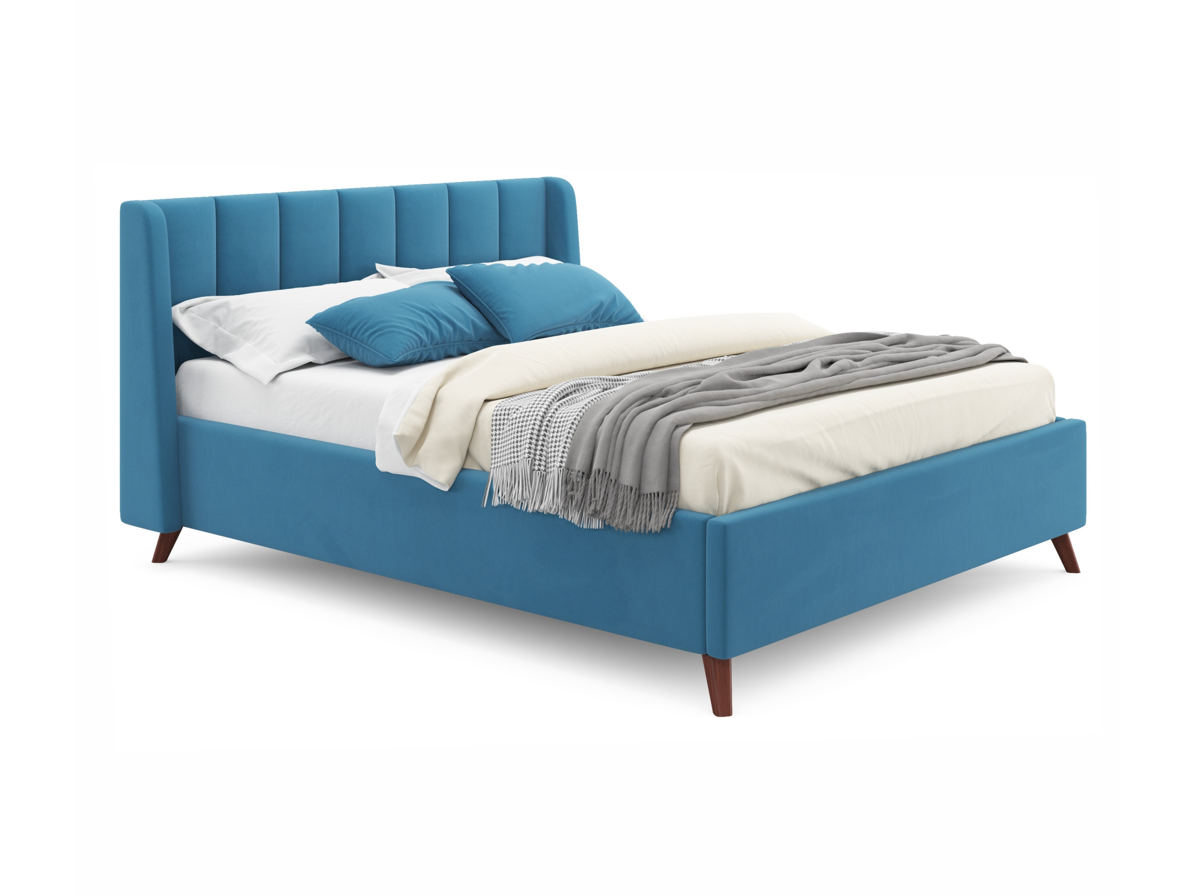 Мягкая кровать Betsi 1600 синяя с подъемным механизмом синий, Синий, Велюр, ДСП