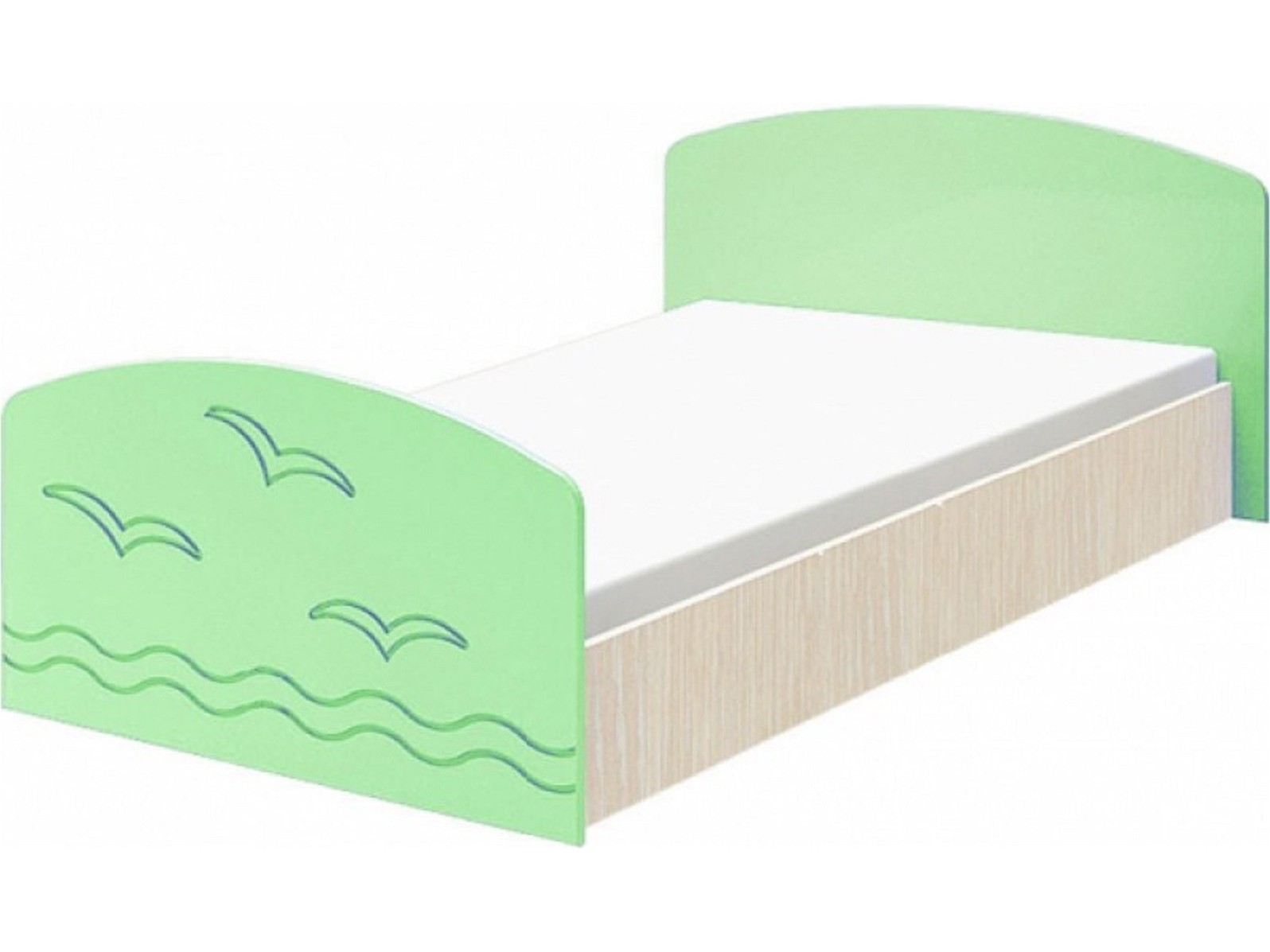 Юниор-2 Детская кровать 80, матовый (Салатовый, Дуб белёный) Салатовый, МДФ, ЛДСП юниор 2 стенка матовый салатовый дуб белёный зеленый мдф лдсп