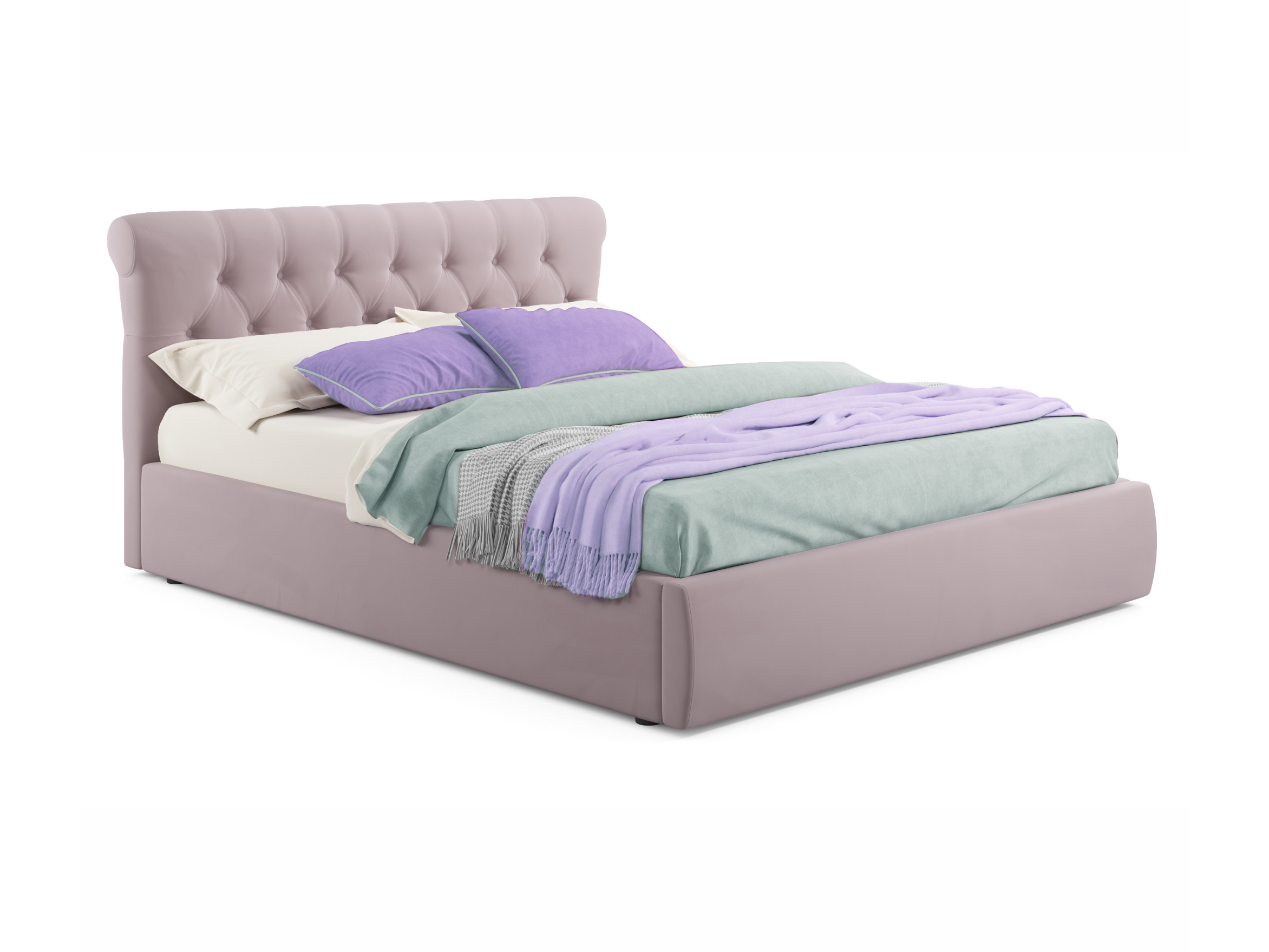 Мягкая кровать Ameli 1400 лиловая с ортопедическим основанием лиловый, Фиолетовый, Велюр, ДСП