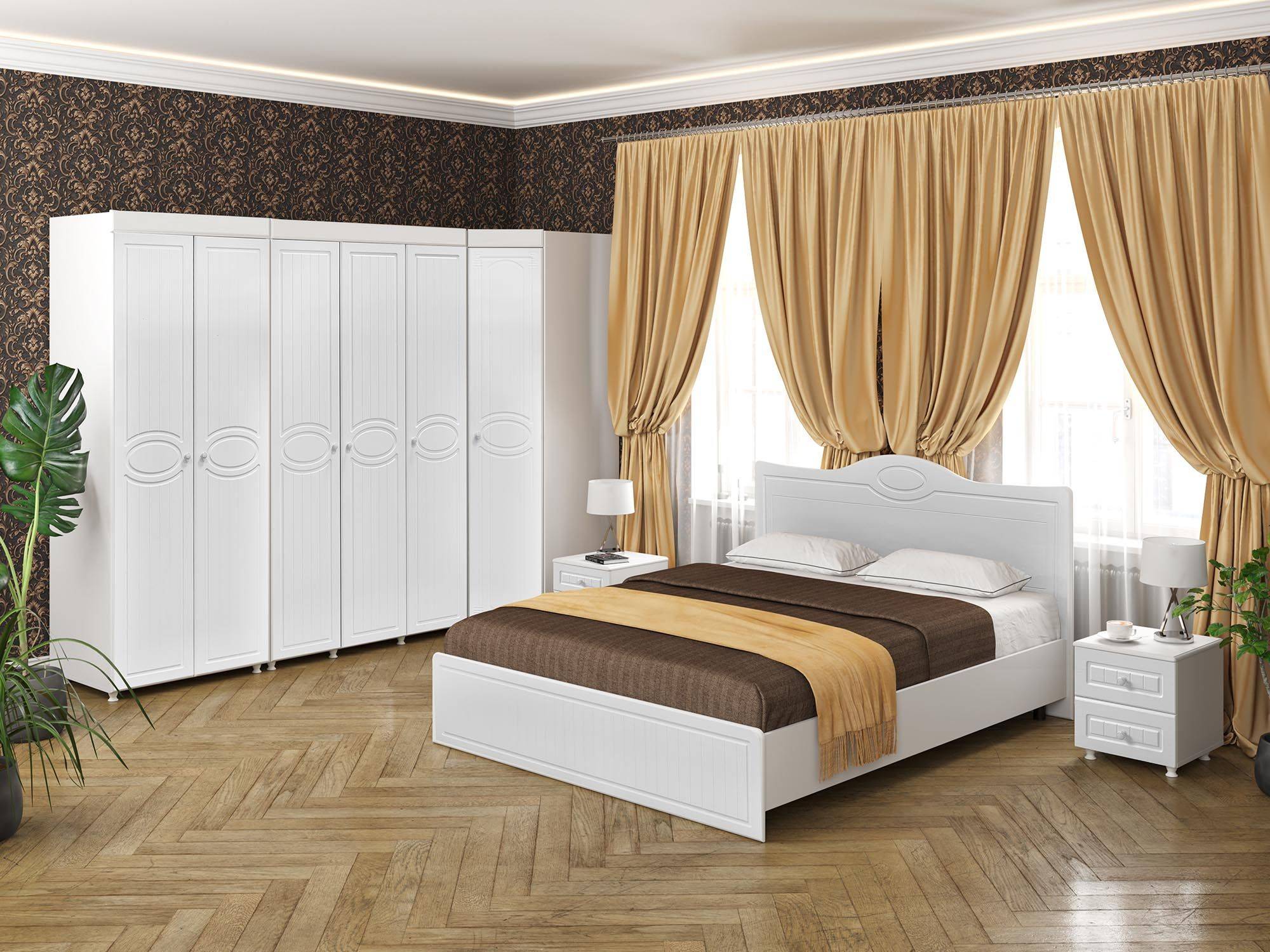Спальня Монако-4 мягкая спинка белое дерево Белое дерево, Белый, МДФ, ЛДСП