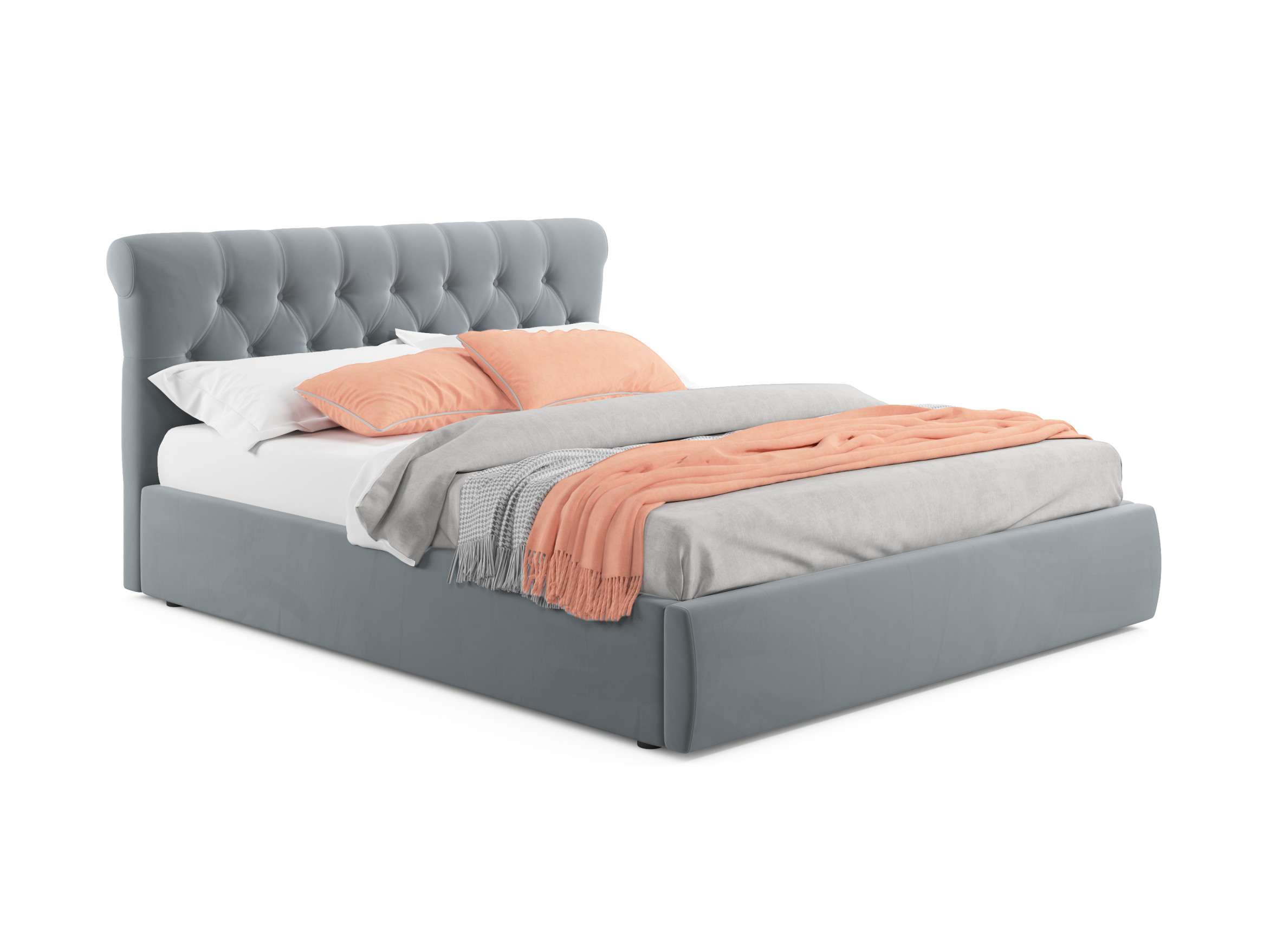 Мягкая кровать Ameli 1600 серая с подъемным механизмом с матрасом ГОСТ серый, Серый, Велюр, ДСП