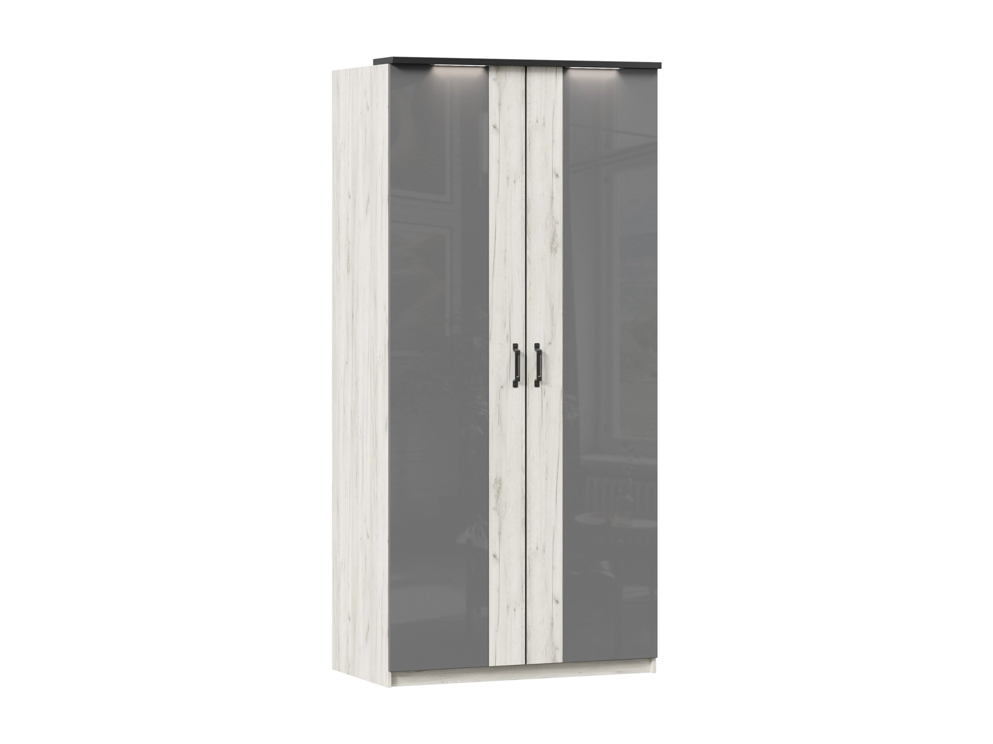 Техно Шкаф двухстворчатый с комбинированными дверями (Дуб Крафт белый/Серый шифер) Белый