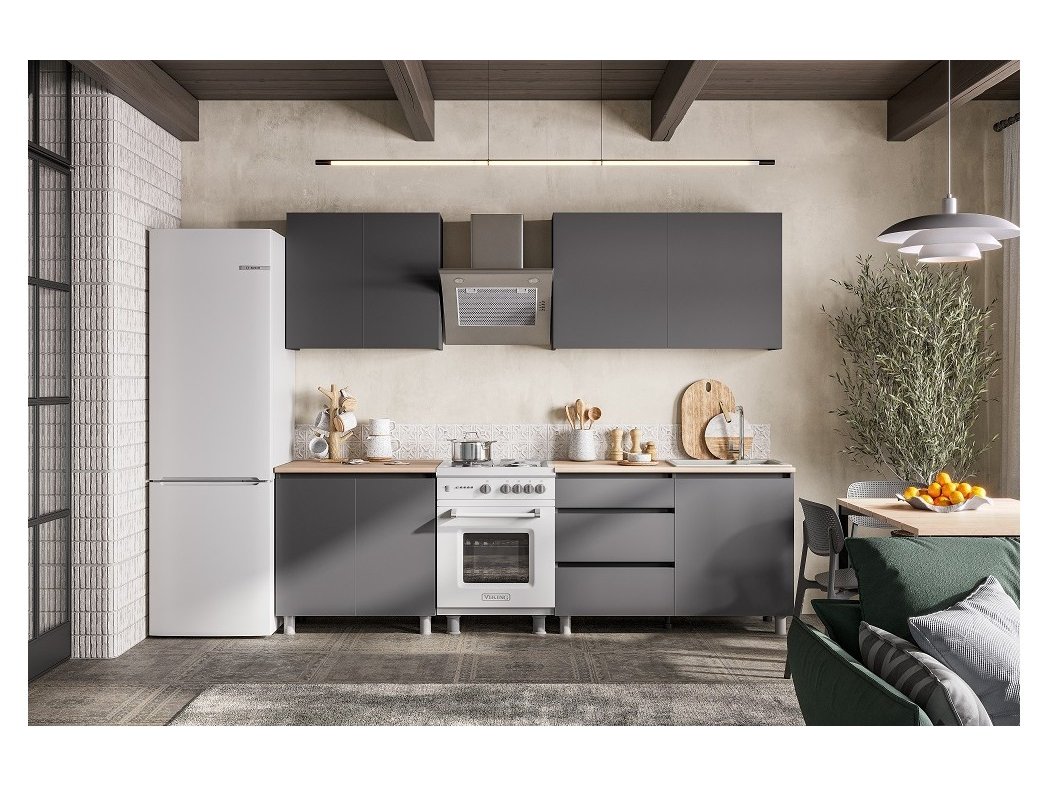 Готовая кухня Денвер 2 м, графит серый/сонома Черный готовая кухня интерлиния мила 28