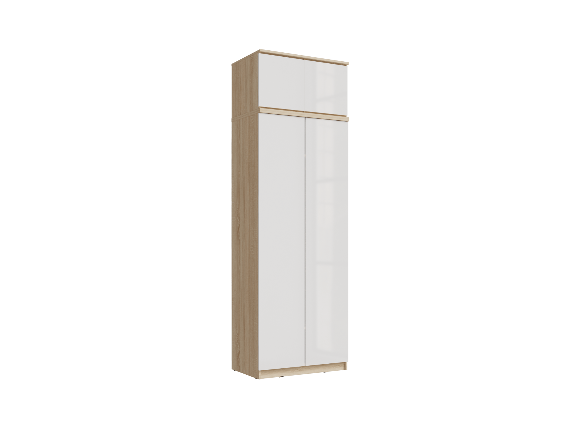 Челси Шкаф 2-х створчатый платяной + антресоль к шкафу 800 (Белый глянец, Дуб Сонома) Бежевый, ЛДСП