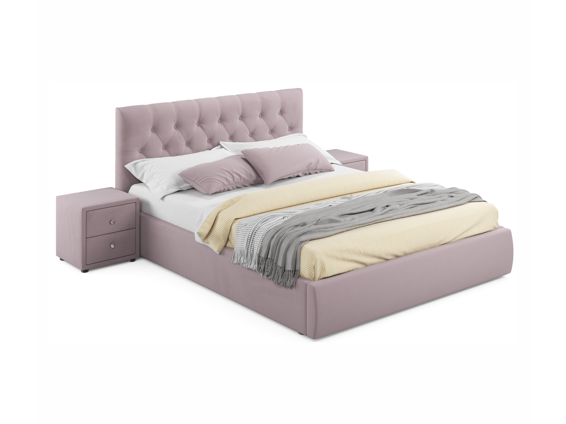 Мягкая кровать с тумбами Verona 1600 лиловая с подъемным механизмом лиловый, Фиолетовый, Велюр, ДСП
