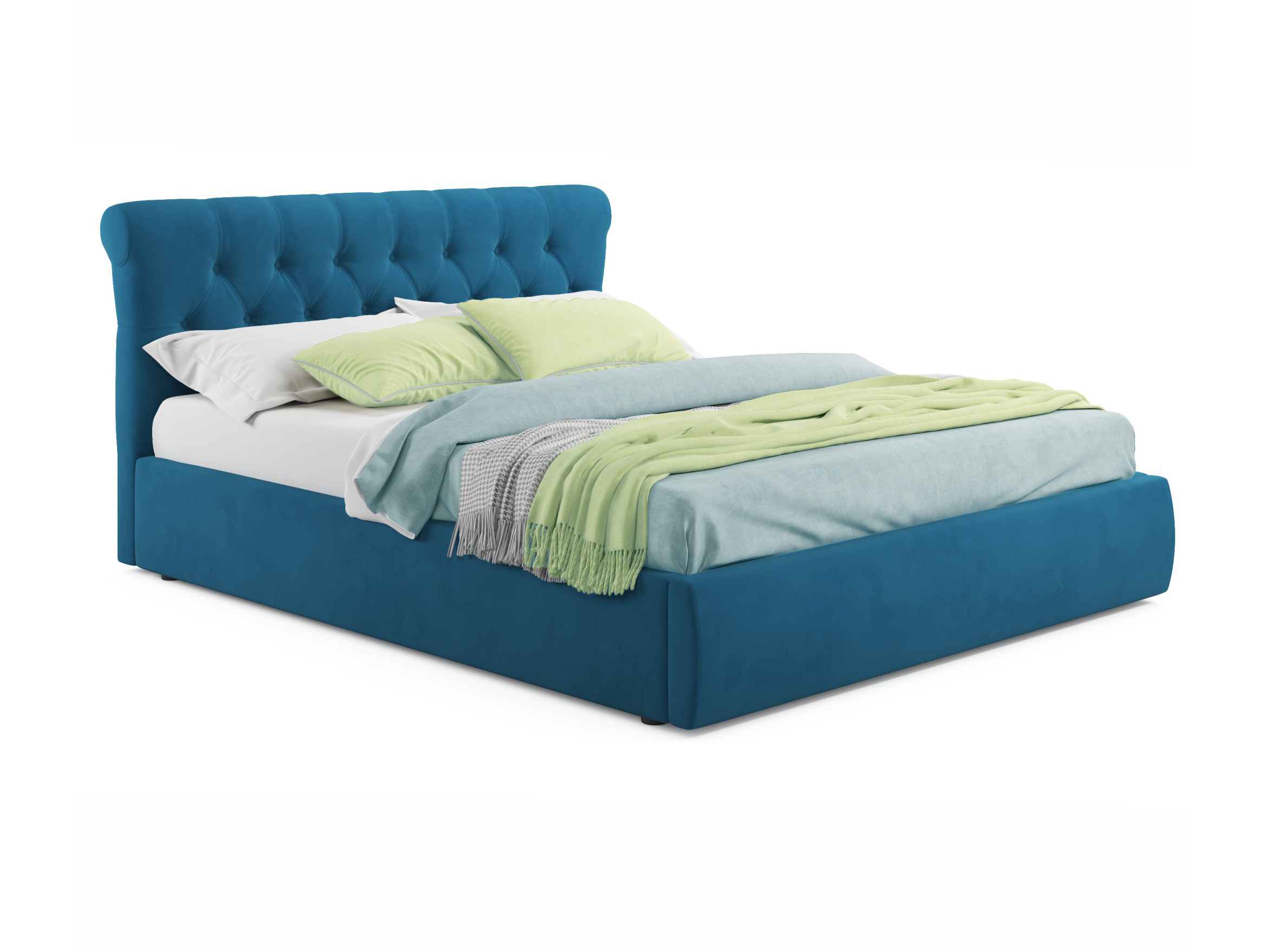 Мягкая кровать Ameli 1400 синяя с подъемным механизмом с матрасом ГОСТ синий, Синий, Велюр, ДСП
