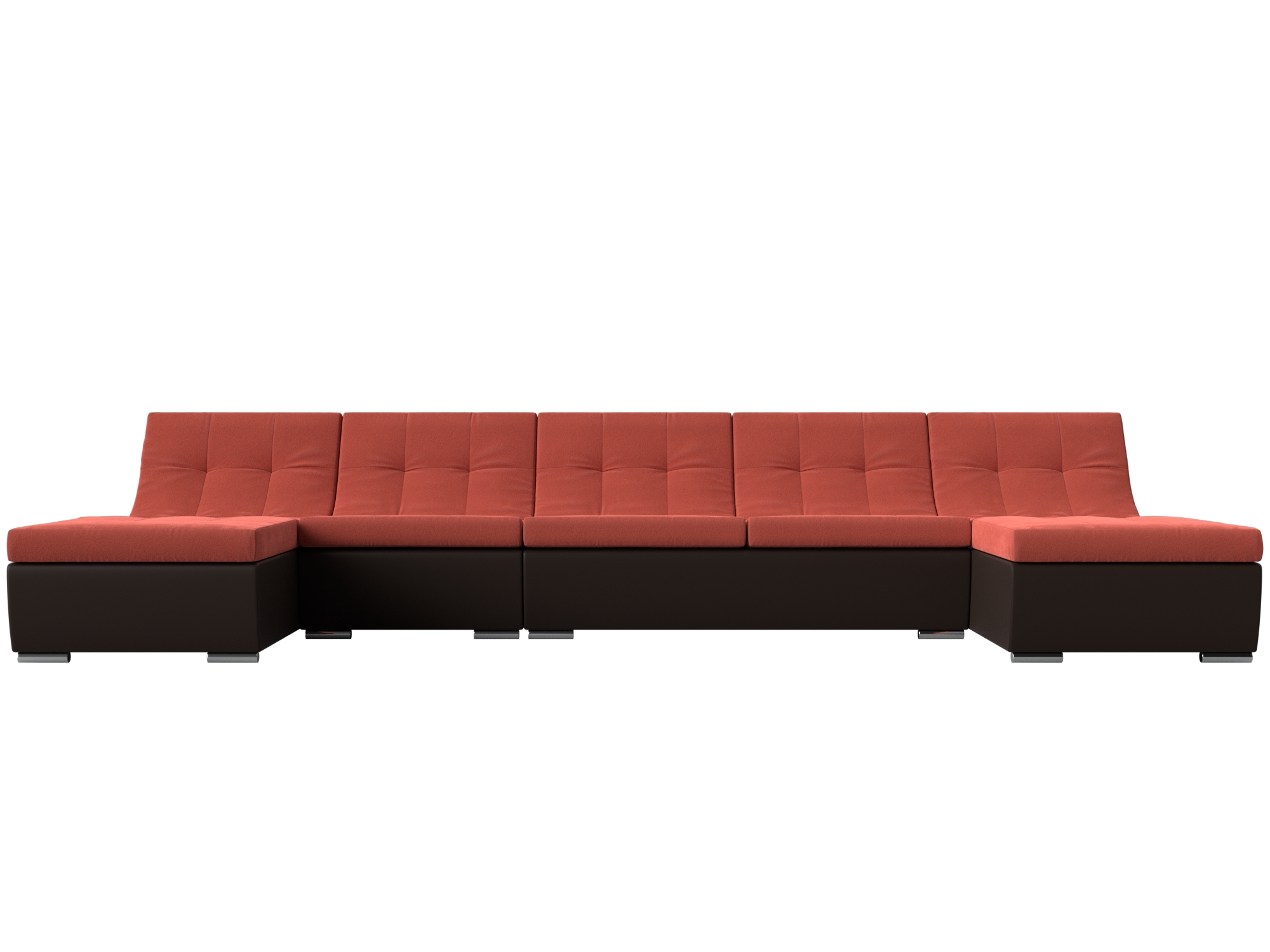 П-образный модульный диван Монреаль Long MebelVia Коралловый, Коричневый, Микровельвет, Экокожа, ЛДСП