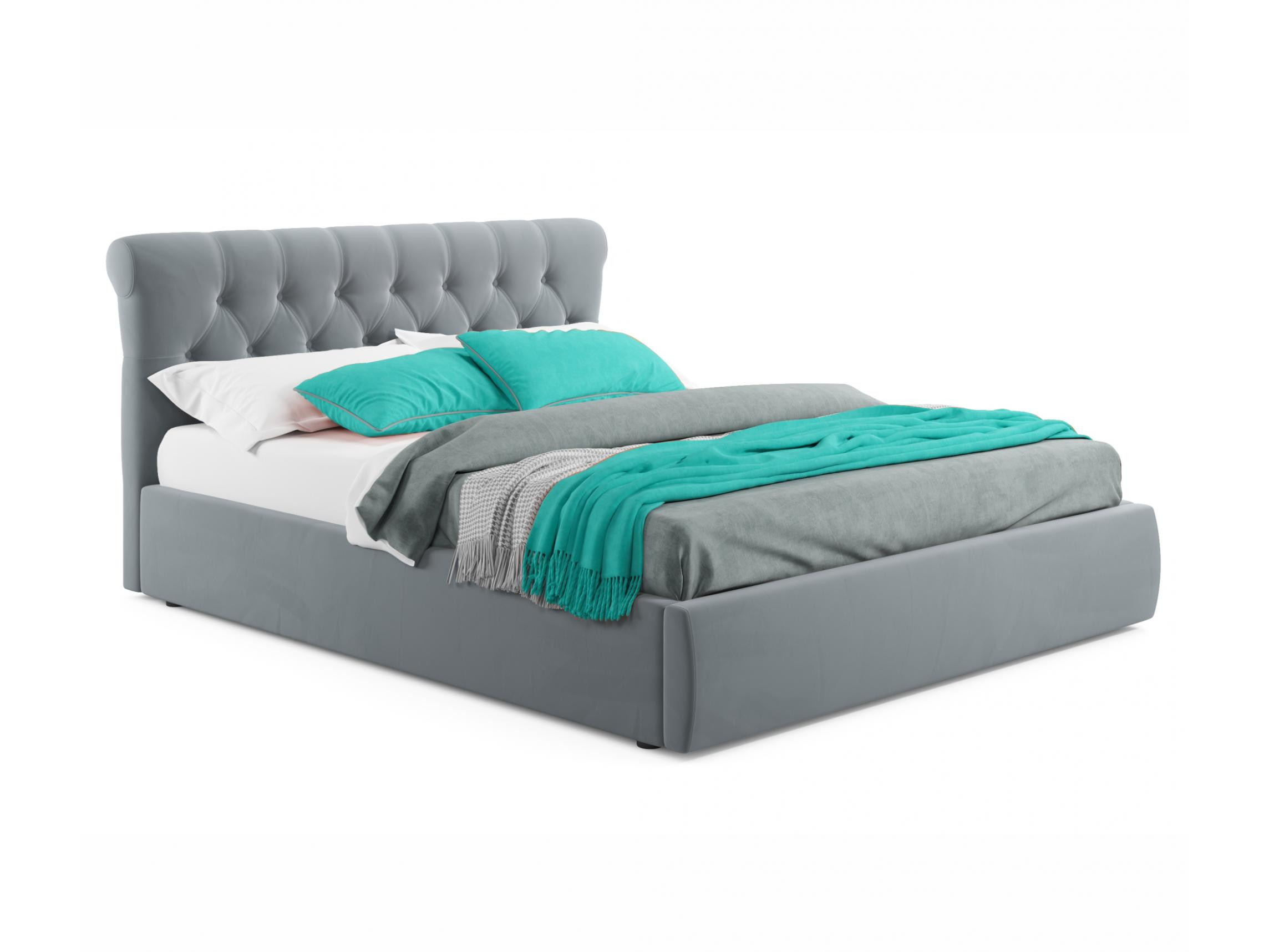 Мягкая кровать Ameli 1400 серая с подъемным механизмом с матрасом PROMO B COCOS серый, Серый, Велюр, ДСП