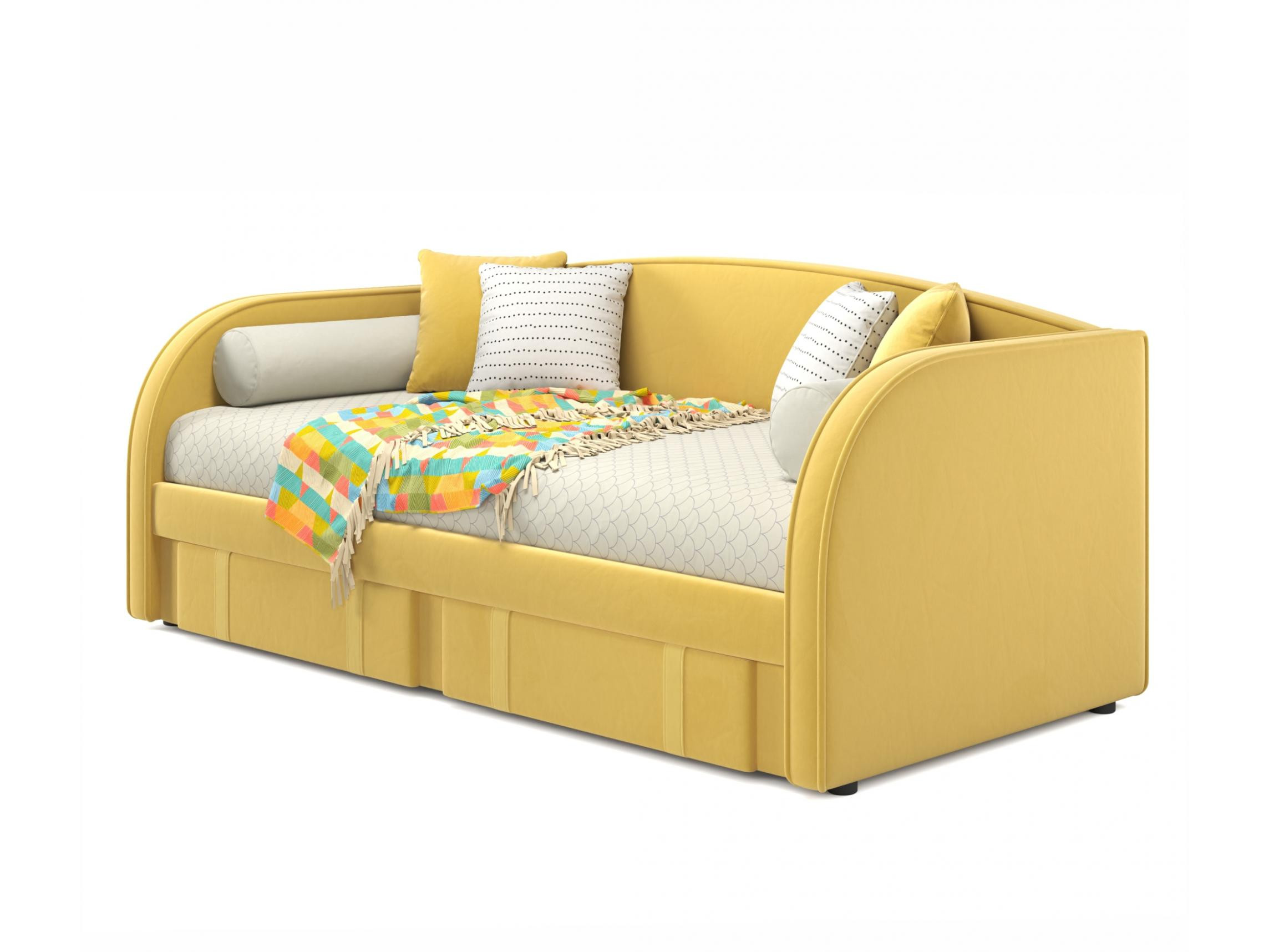 Мягкая кровать Elda 900 желтая с ортопедическим основанием желтый, Желтый, Велюр, ДСП кровать 900 с основанием оптимум