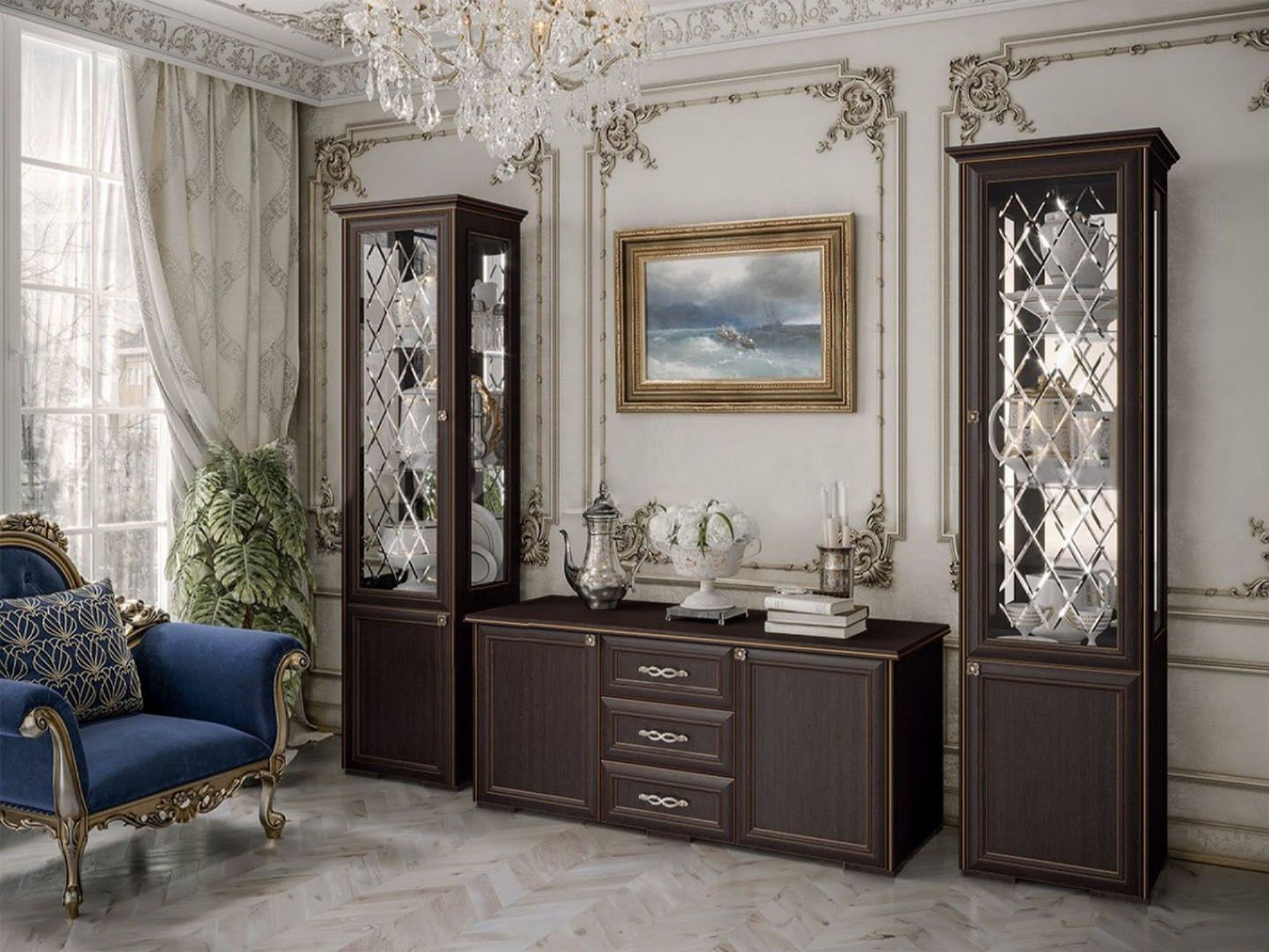 Модульная гостиная Парма (Венге) Коричневый темный, МДФ, ЛДСП зеркало над комодом парма венге коричневый темный мдф лдсп