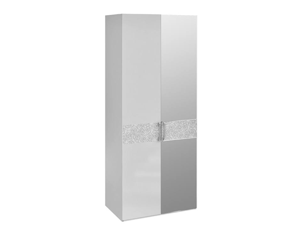 Шкаф для одежды Амели с зеркалом Белый глянец, Белый, МДФ, Зеркало, ЛДСП амели тумба с зеркалом бежевый серый лдсп