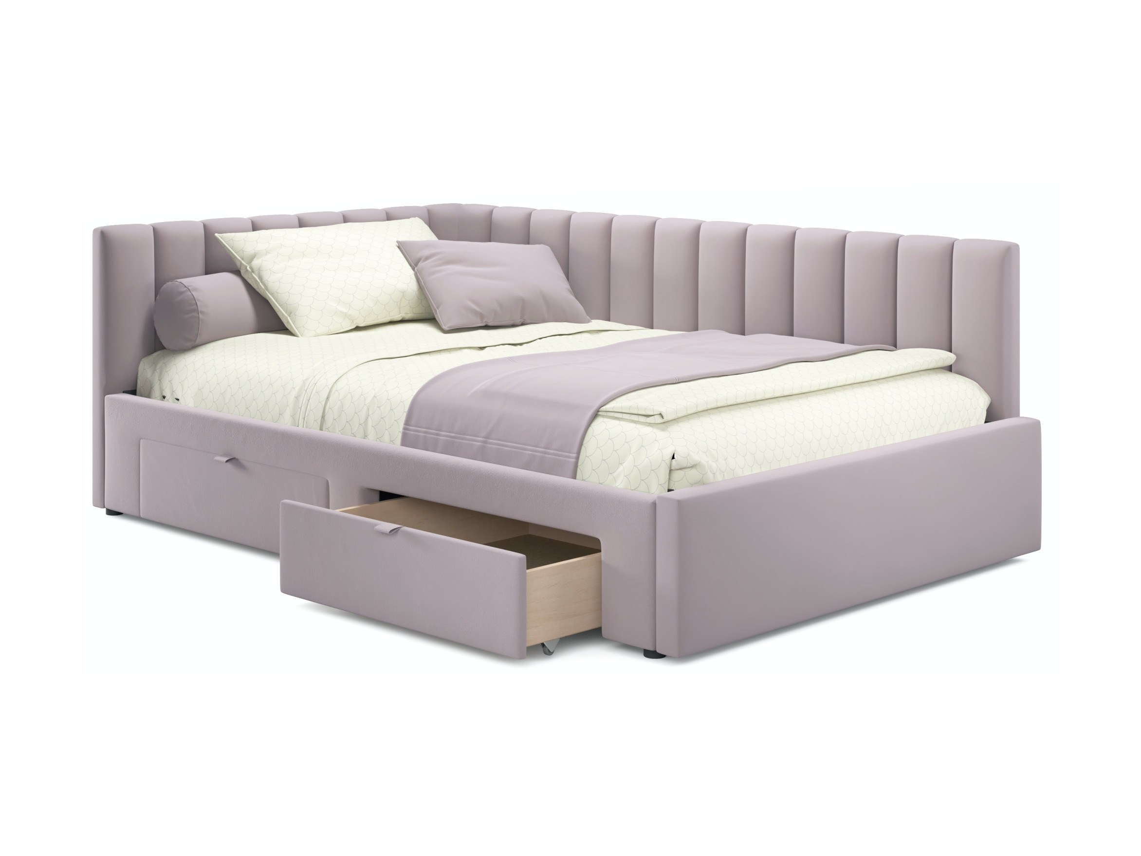 Мягкая кровать-тахта Milena 1200 лиловая с ящиками лиловый, Фиолетовый, Велюр