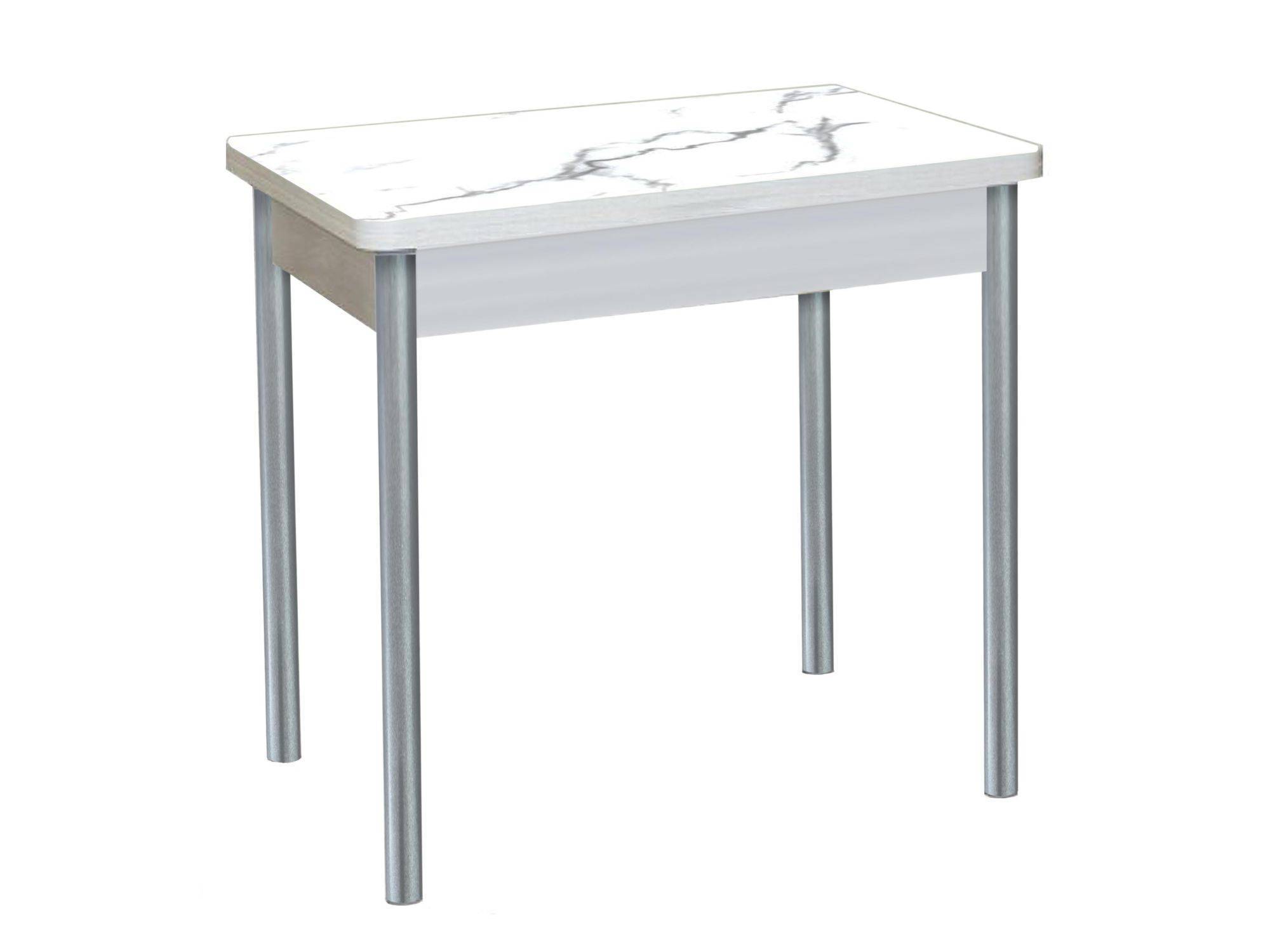 Стол обеденный поворотно раскладной фотопечать БРОНКС / бетон белый Мрамор белый / опора круглая серебристый металлик стол обеденный раскладной со 3 белый белый лдсп
