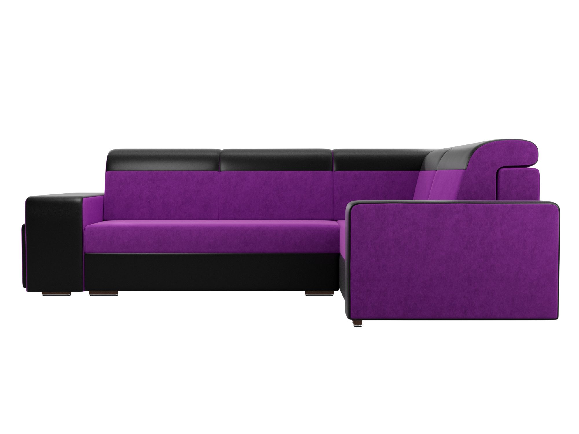 Угловой диван Мустанг с двумя пуфами Правый MebelVia Фиолетовый, Черный, Искусственная кожа, Вельвет, ЛДСП угловой диван амстердам правый mebelvia черный фиолетовый вельвет лдсп