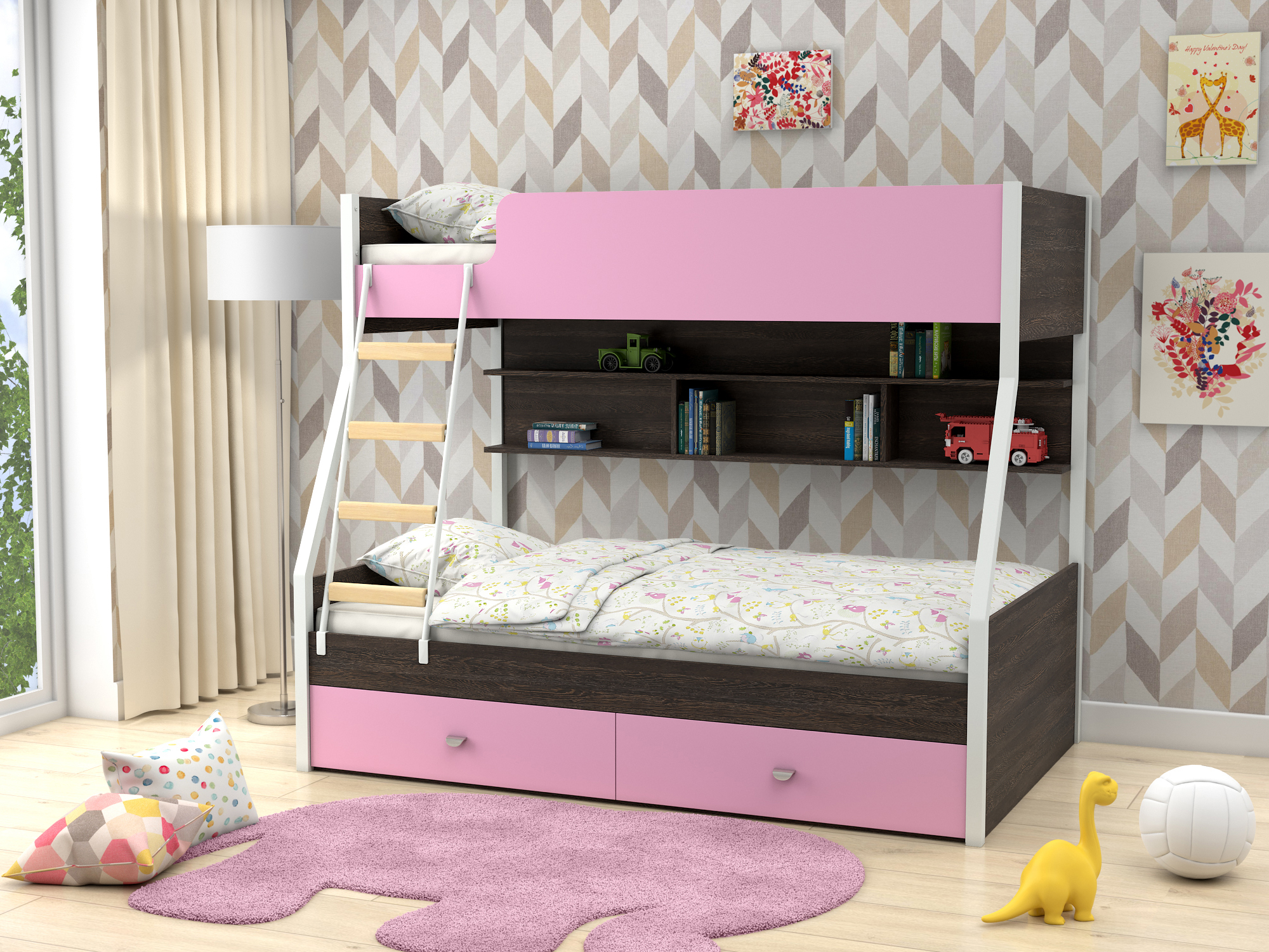 Двухъярусная кровать Golden Kids-3 (90х190/120х190) Розовый, , Коричневый темный, ЛДСП