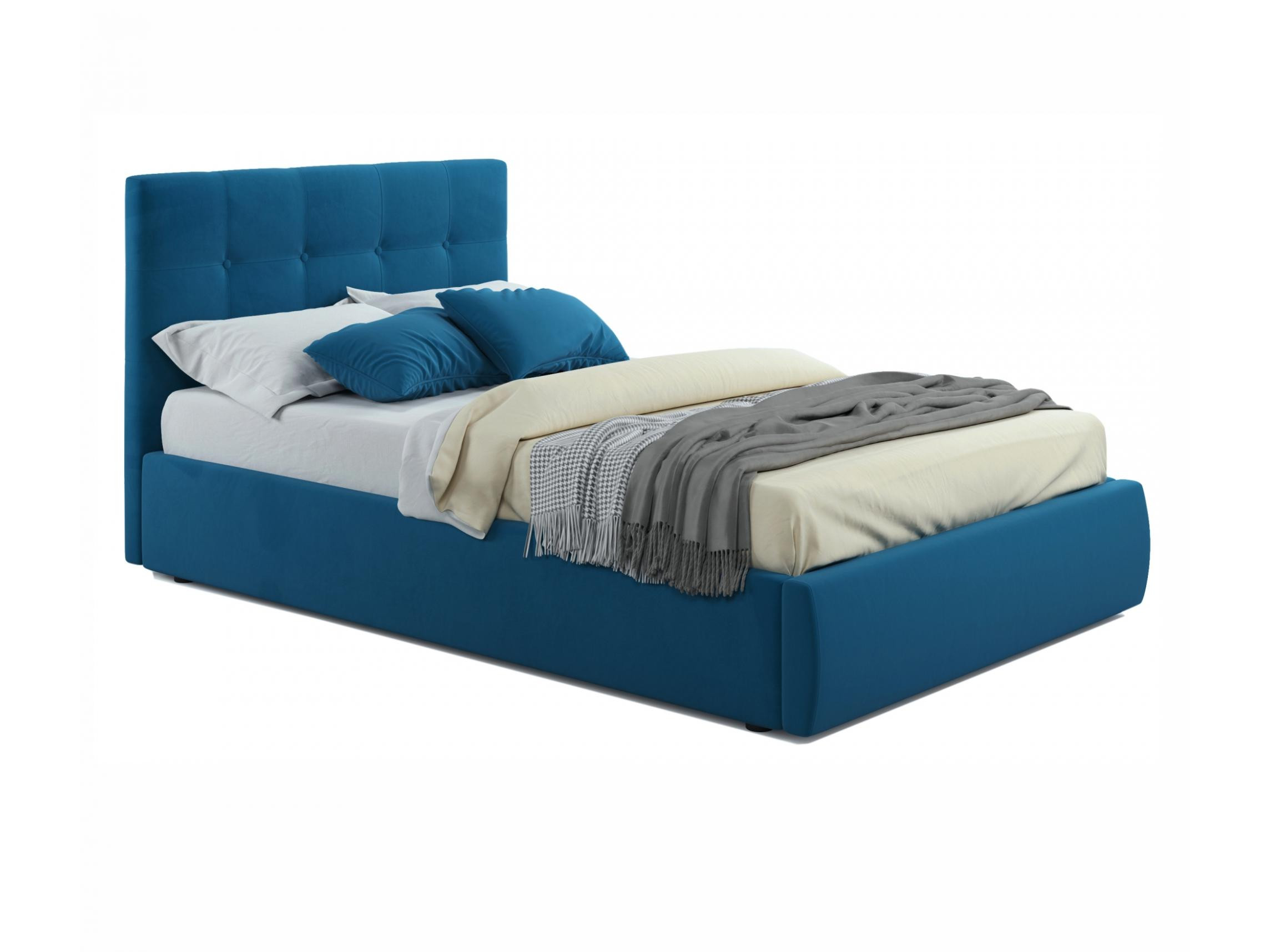 Мягкая кровать Selesta 1200 синяя с ортопед.основанием с матрасом PROMO B COCOS синий, Синий, Велюр, ДСП