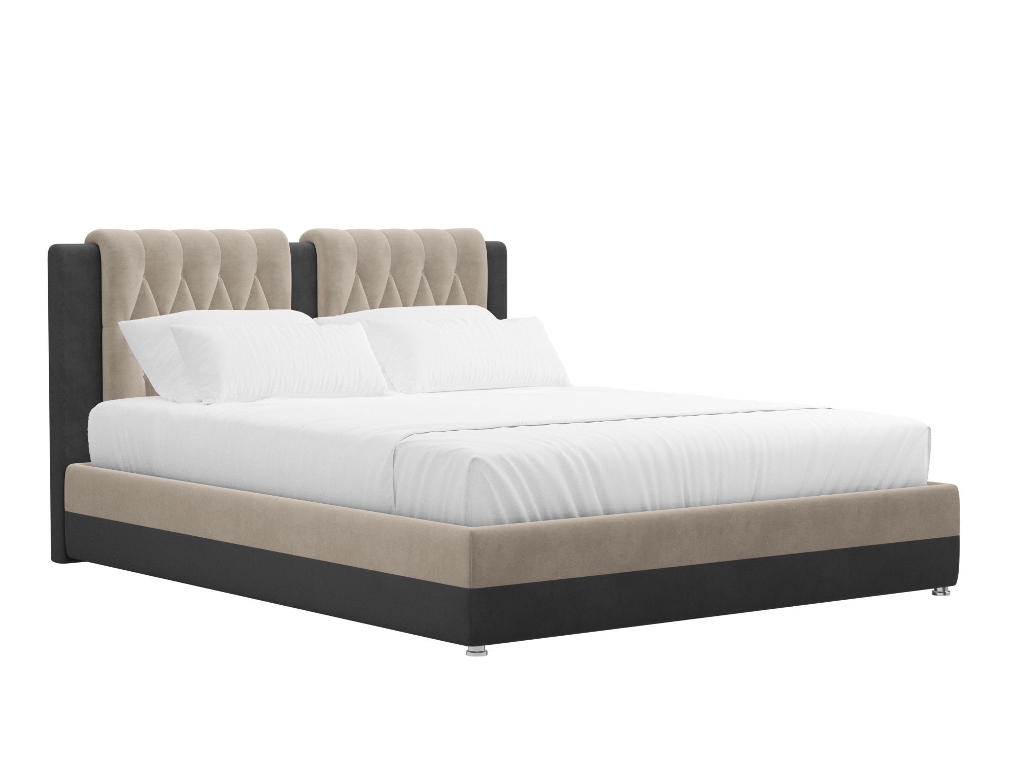 интерьерная кровать артмебель камилла эко кожа коричнево бежевый Кровать Камилла (160x200) Бежевый, Серый, ЛДСП