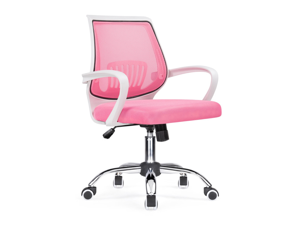 Ergoplus pink / white Компьютерное кресло MebelVia Розовый, Ткань, Хромированный металл ergoplus light gray white компьютерное кресло mebelvia серый сетка хромированный металл