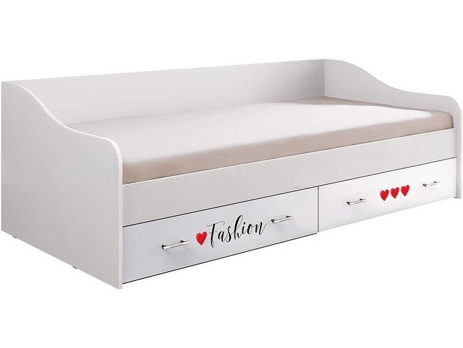 Вега NEW Girl Кровать с ящиками (Белый / Белый глянец) Дуб белёный, ЛДСП с рисунком, ЛДСП кровать с ящиками гринвич 1 90х200 серый лдсп