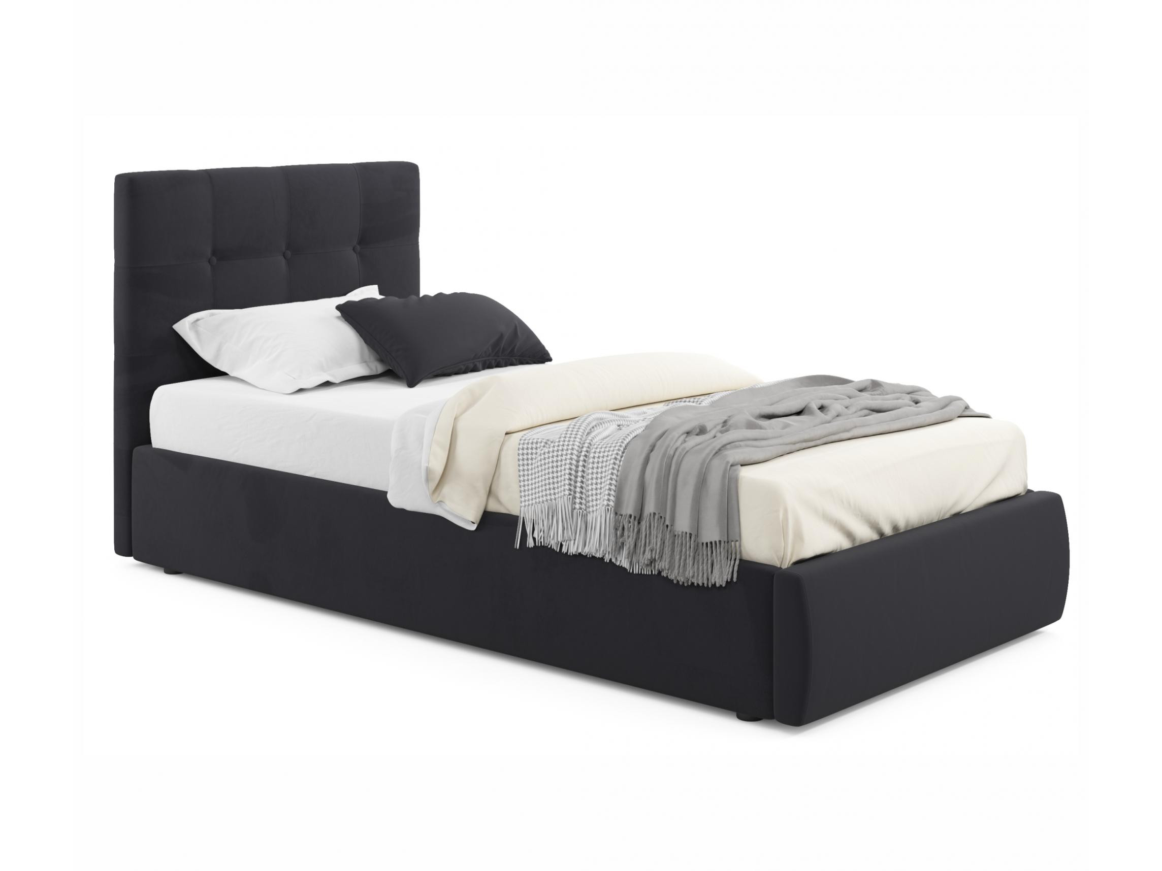 Мягкая кровать Selesta 900 темная с подъем.механизмом с матрасом PROMO B COCOS темный, Черный, Велюр, ДСП