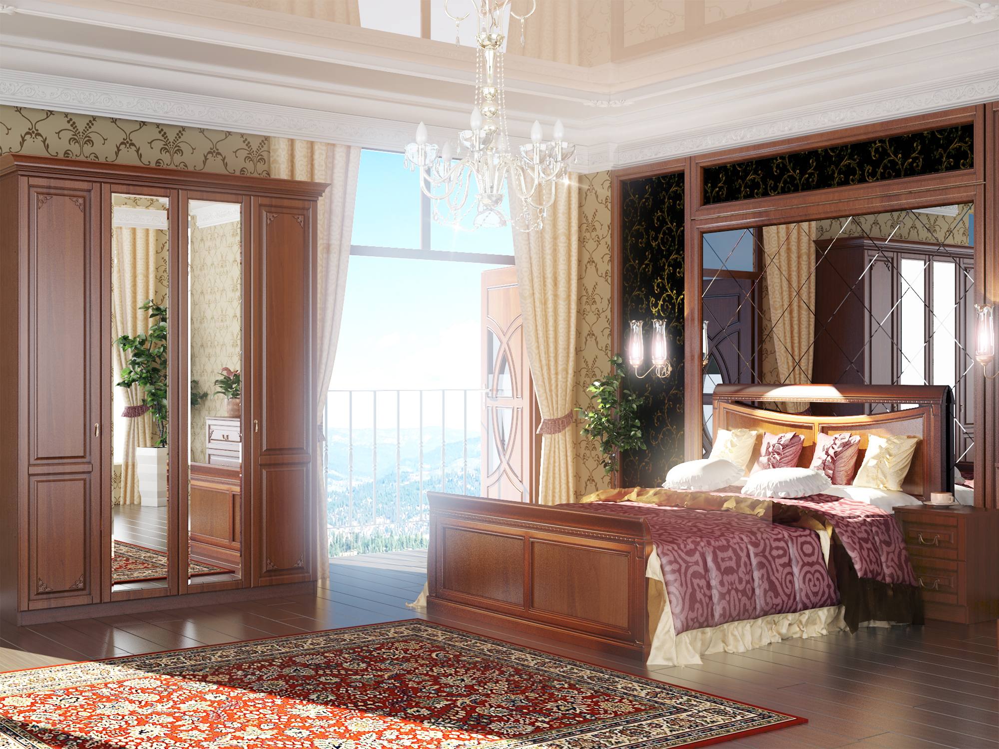 Спальня Лючия 5 Итальянский орех, Коричневый, КДСП, Зеркало карниз для шкафа лючия коричневый кдсп