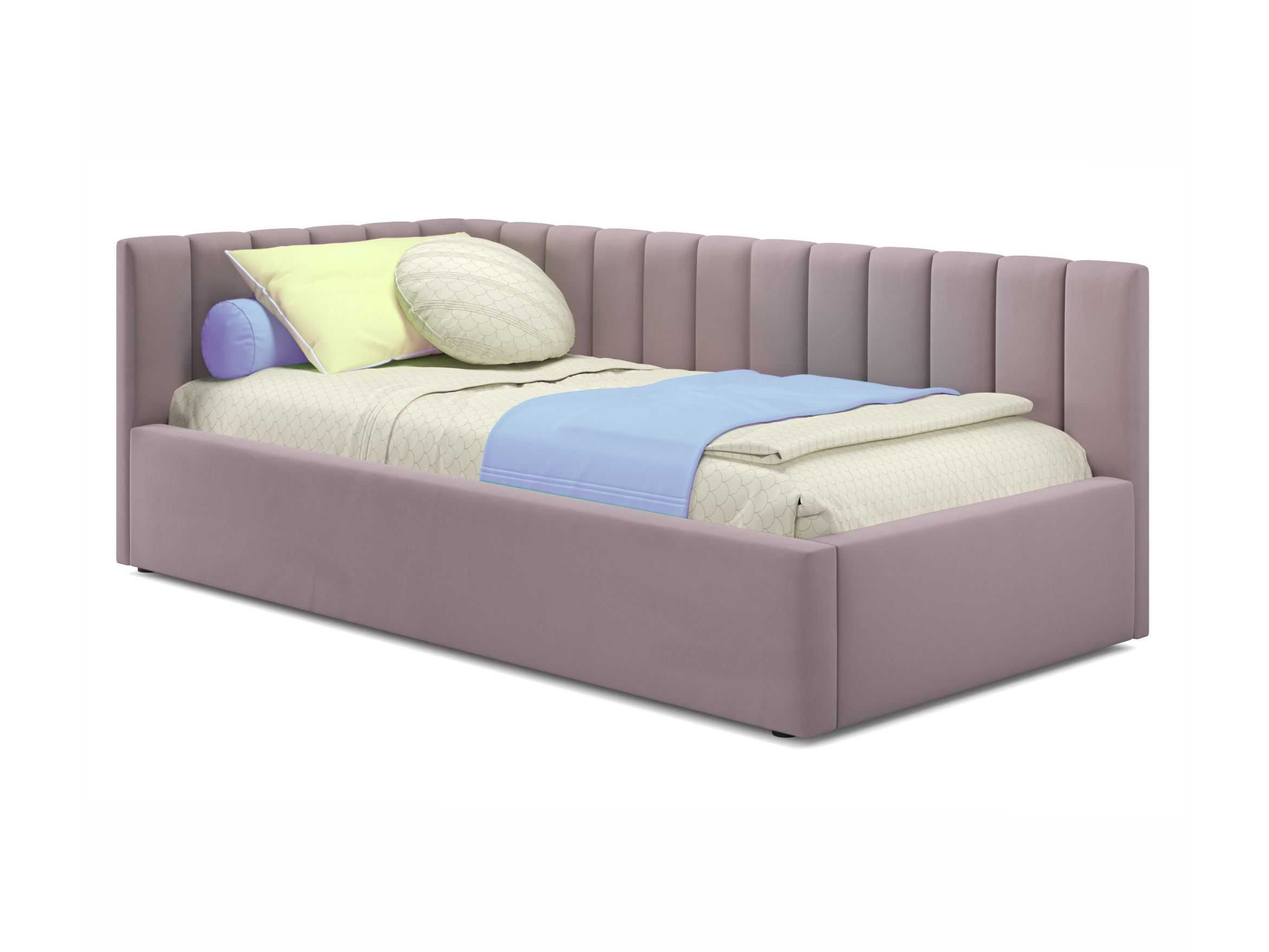 Мягкая кровать Milena 900 лиловая с подъемным механизмом и матрасом PROMO B COCOS лиловый, Фиолетовый, Велюр, ДСП