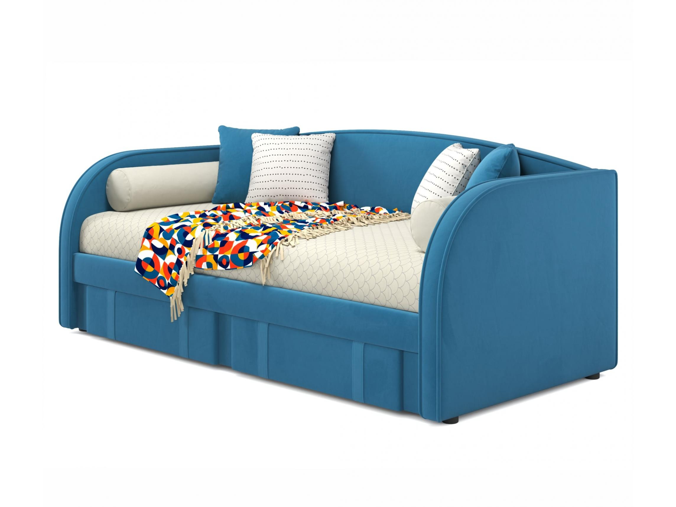 Мягкая кровать Elda 900 синяя с ортопедическим основанием и матрасом PROMO B COCOS синий, Синий, Велюр, ДСП