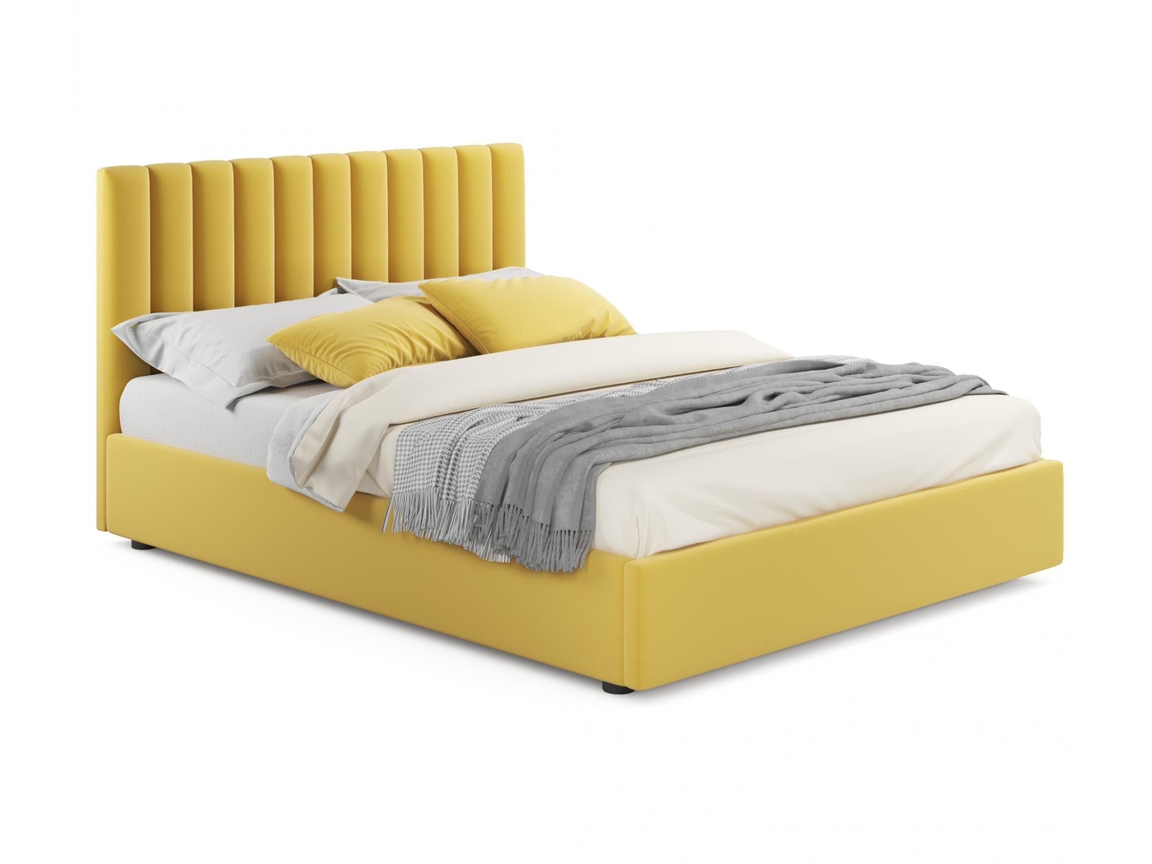 Мягкая кровать Olivia 1600 желтая с подъемным механизмом желтый, Желтый, Велюр, ДСП