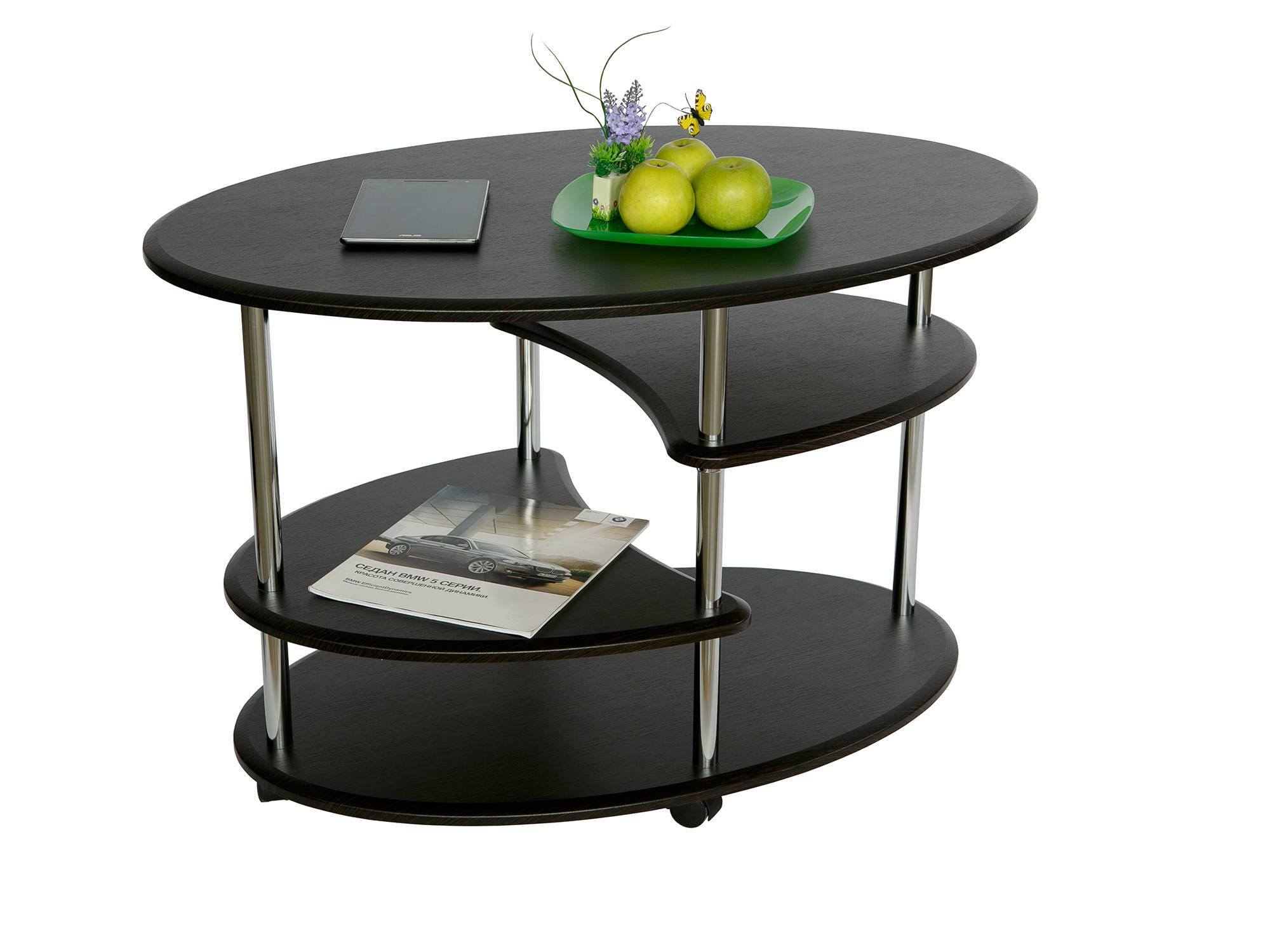 Журнальный стол Эллипс Коричневый темный, Серый, МДФ, Металл сервировочный стол фуршет коричневый темный серый мдф металл