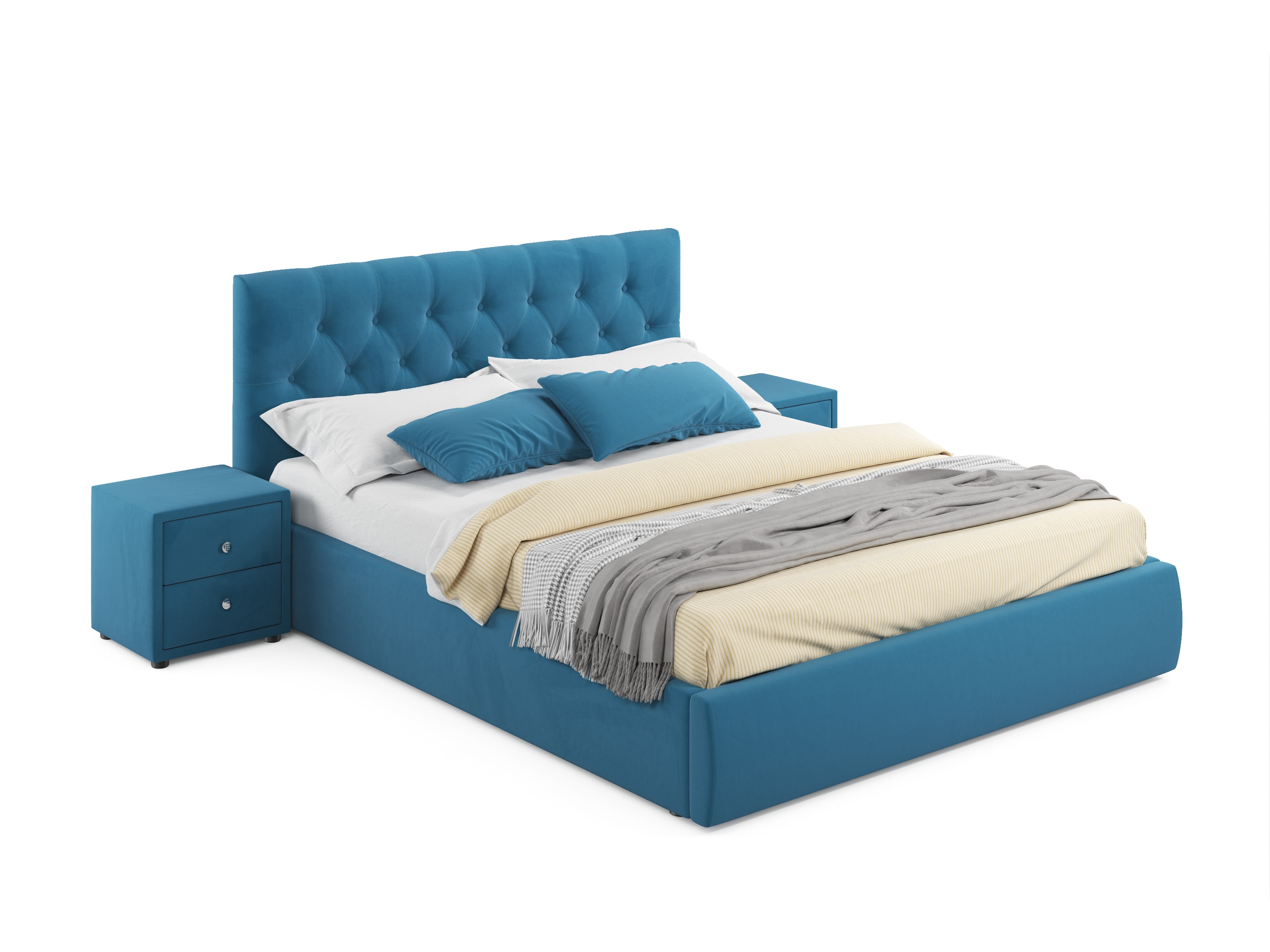 Мягкая кровать с тумбами Verona 1600 синяя с подъемным механизмом синий, Синий, Велюр, ДСП мягкая кровать с тумбами verona 1600 лиловая с подъемным механизмом лиловый фиолетовый велюр дсп