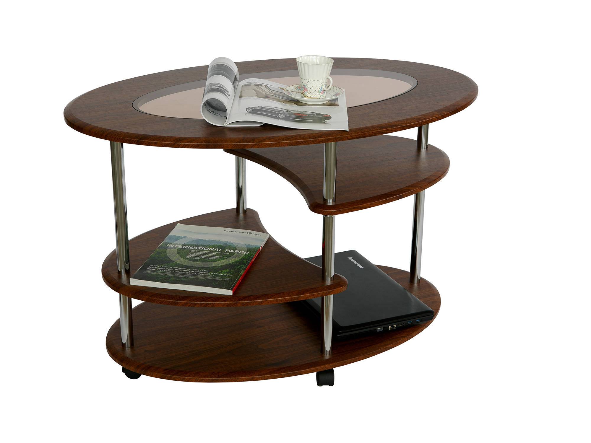 Журнальный стол Эллипс Коричневый темный, Серый, МДФ, Металл сервировочный стол фуршет коричневый темный серый мдф металл