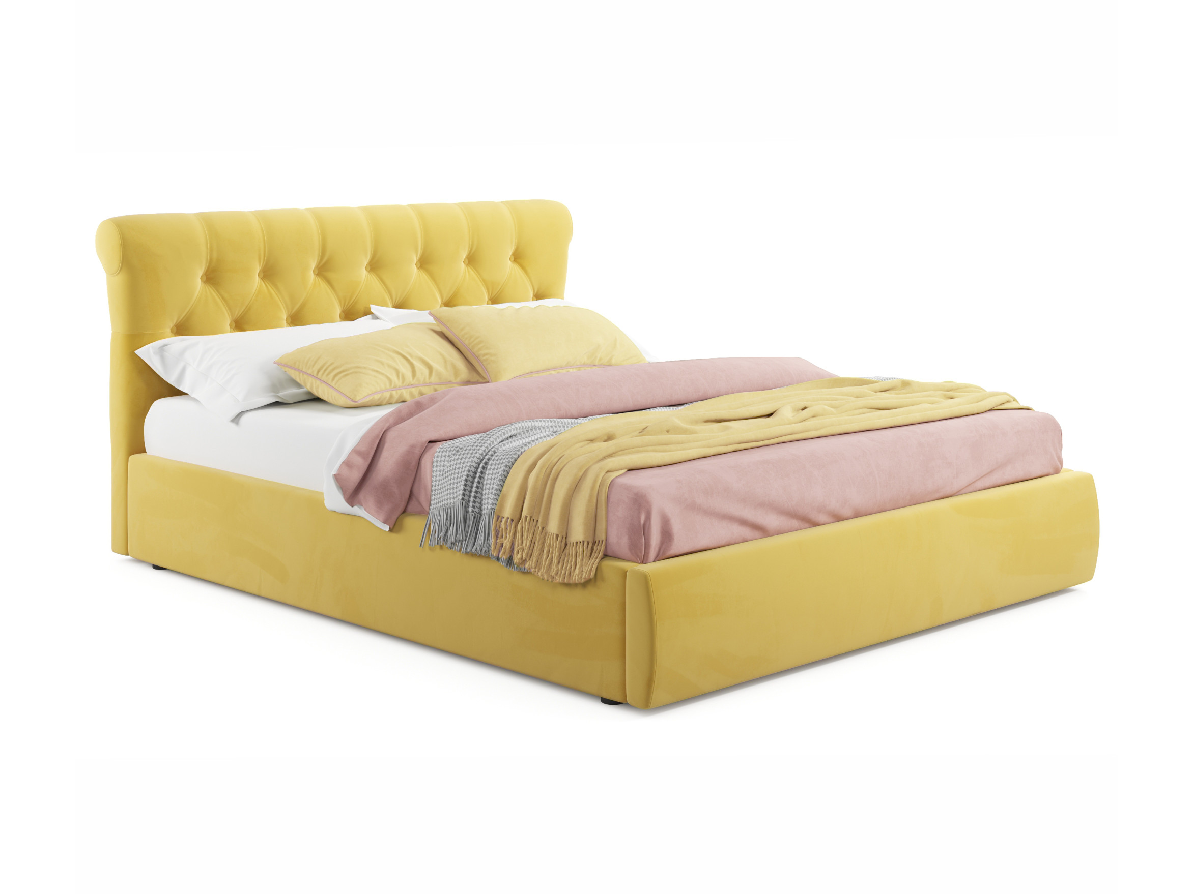 Мягкая кровать Ameli 1600 желтая с подъемным механизмом желтый, Желтый, Велюр, ДСП мягкая кровать ameli 1400 желтая с подъемным механизмом желтый желтый велюр дсп
