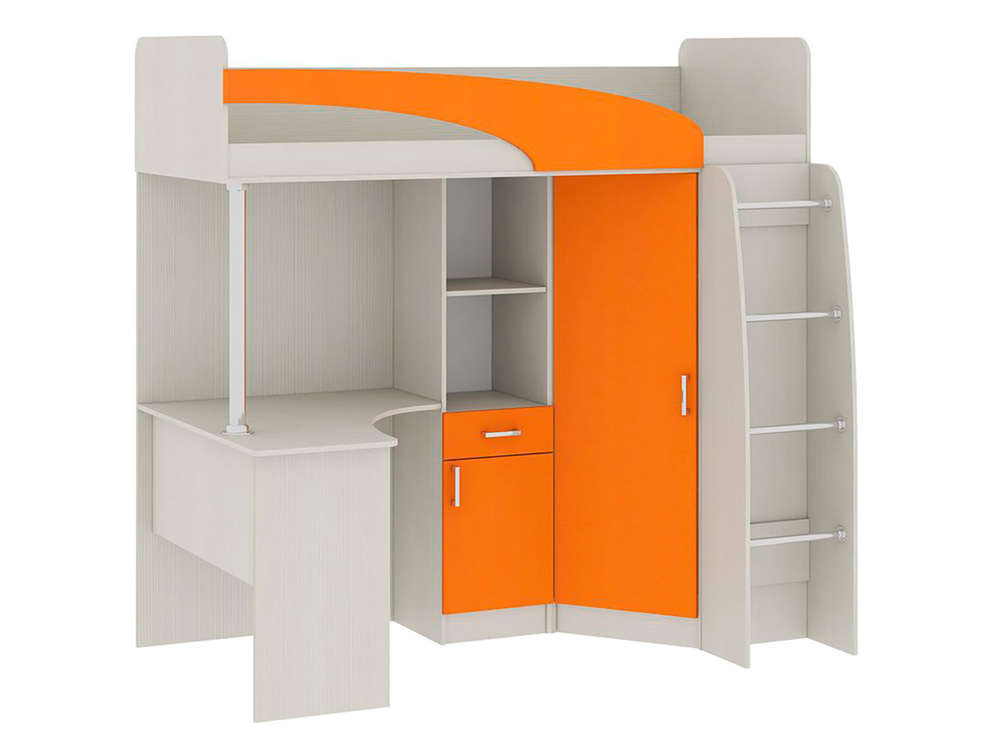 Кровать-чердак со шкафом и столом Николь (80х200) Сосна карелия, Оранжевый, , ЛДСП цена и фото