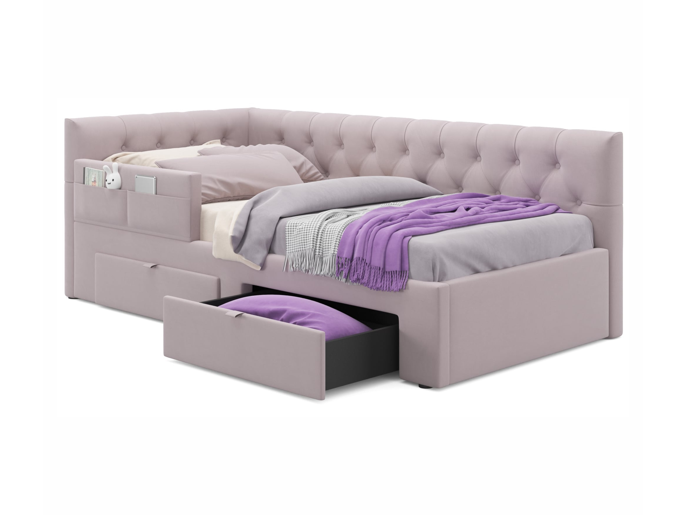 Односпальная кровать-тахта Afelia с ящиками и бортиком 900 лиловая фото