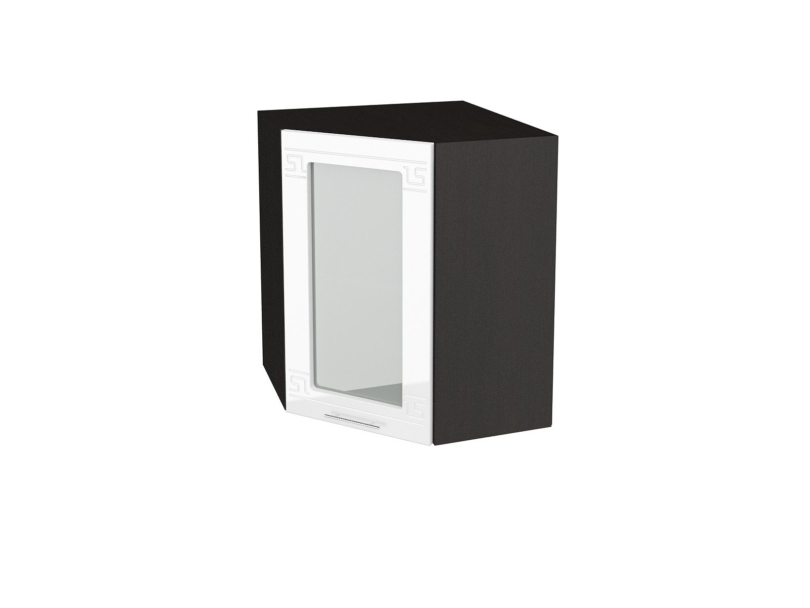 Шкаф навесной угловой со стеклом 590 Греция Белый металлик, Белый шкаф навесной открытый 150 греция