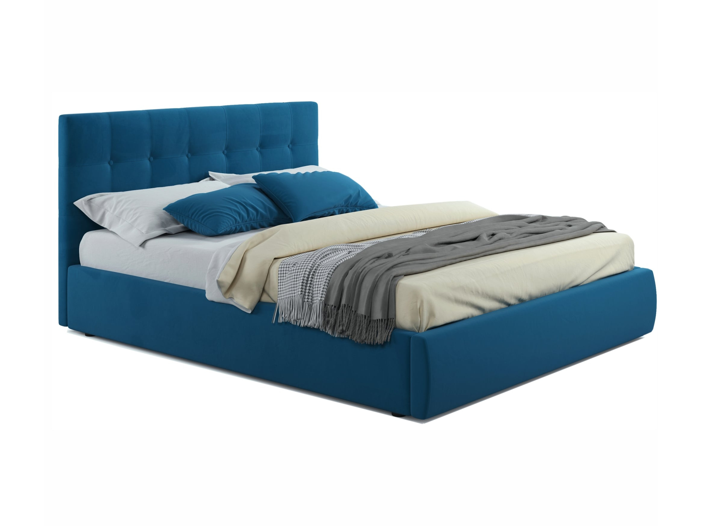 Мягкая кровать Selesta 1800 синяя с ортопед.основанием синий, Синий, Велюр, ДСП