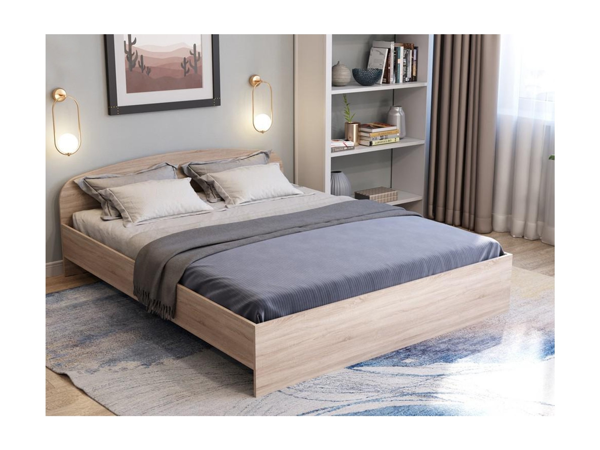 Кровать Хлоя 160 (Дуб Сонома) Бежевый, ЛДСП кровать сириус дуб сонома 160х200 см