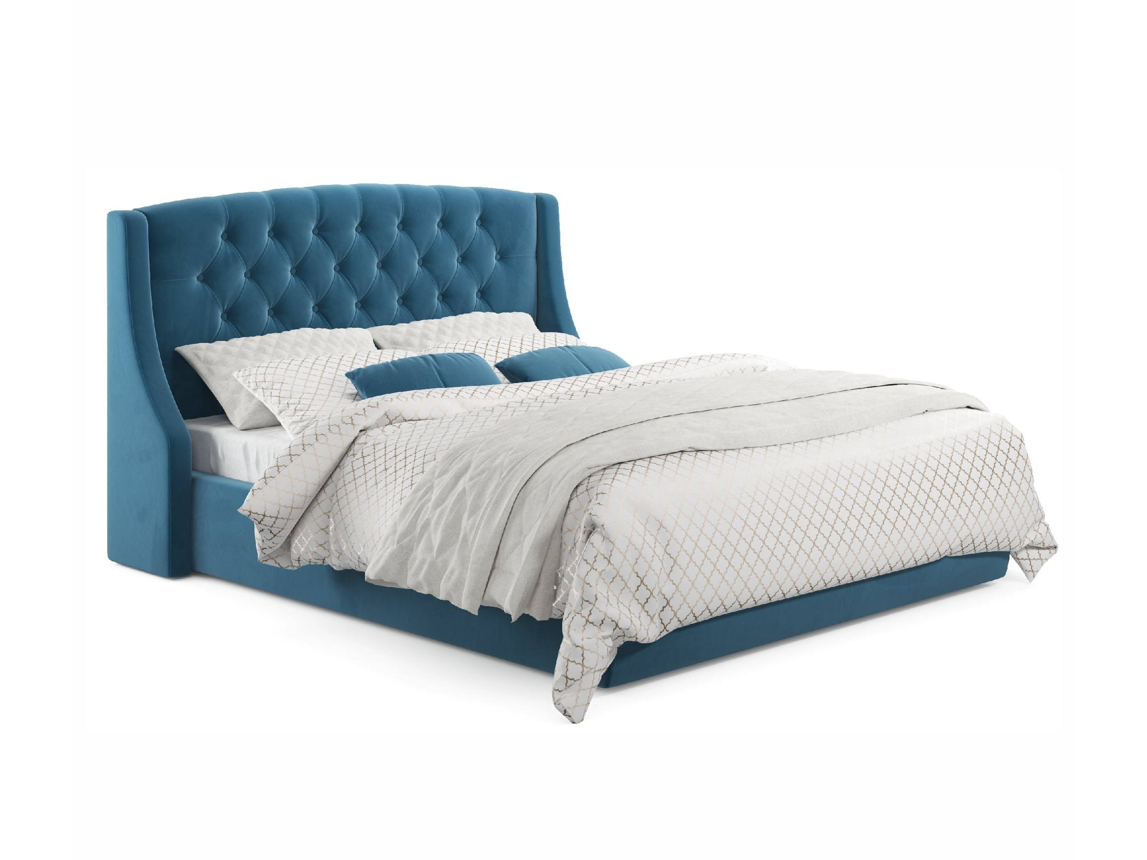 Мягкая кровать Stefani 1800 синяя с ортопед. основанием с мягкая кровать stefani 1800 синяя с ортопед основанием с матрасом астра синий синий велюр дсп