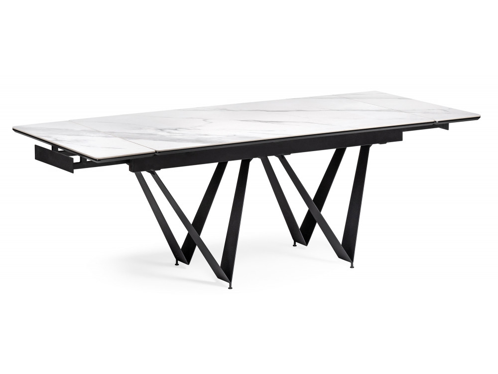 Марвин 160(220)х90х76 белый мрамор / черный Керамический стол Черный, Металл фестер 160 205 х90х76 черный мрамор черный стол черный металл