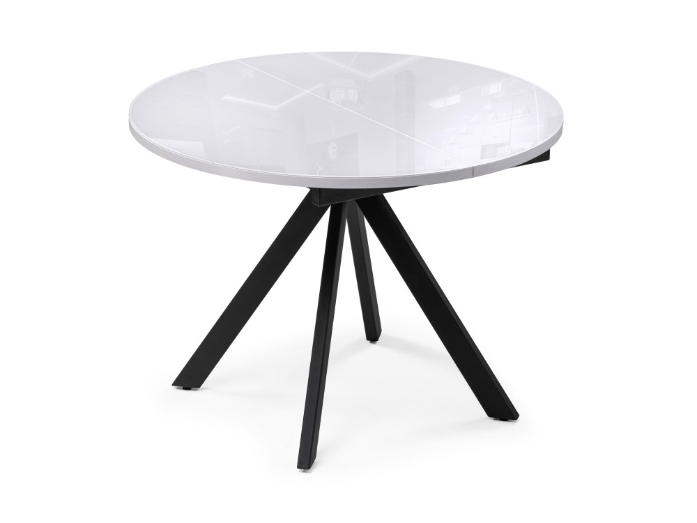 Ален 100(140)х100х74 ультра белое стекло / черный Стол стеклянный Черный, Металл ален 90 белый стол стеклянный белый металл