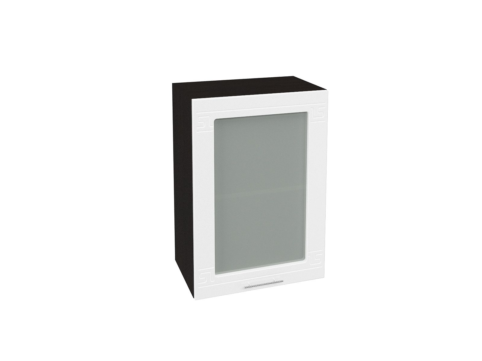 Шкаф навесной со стеклом 500 Греция Белый металлик, Белый, Коричневый темный, МДФ, Стекло, ЛДСП